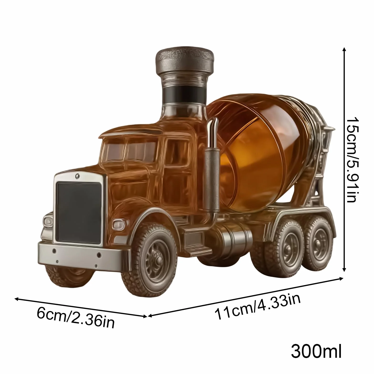 Karafka do whisky, 300 ml, konstrukcja ciężarówki z mieszaczem cementu, kryształowa karafka do whisky w kształcie samochodu, , szczelna butelka na napoje burbonowe, rodzinne przyjęcie