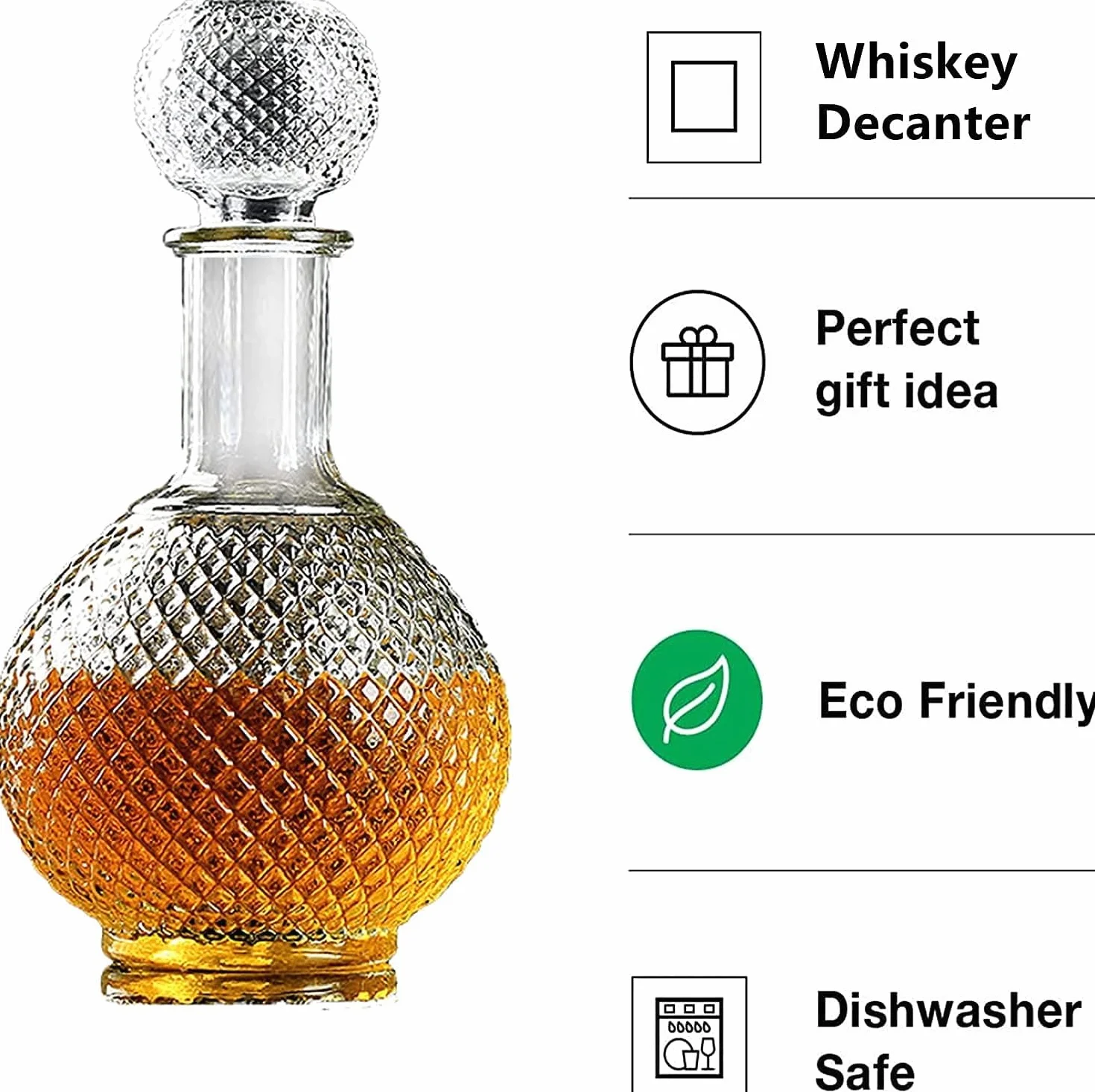 Szklana karafka do whisky o pojemności 1000 ml z pokrywką na wino, likier, woda, sok, prezentacja, przyzwoity serwis do napojów, karafka, prezent, serwis do napojów