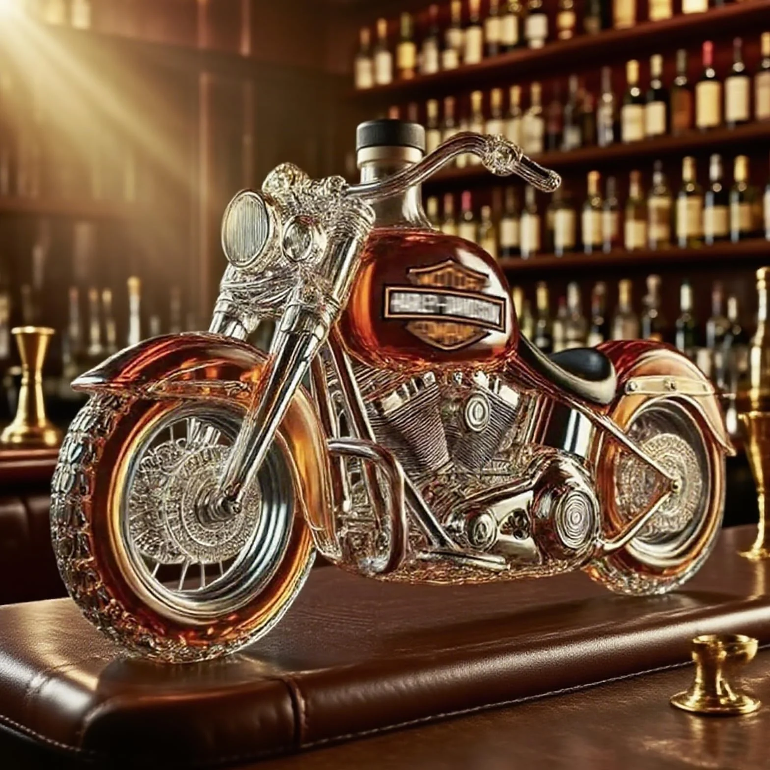 Karafka do whisky w stylu motocyklowym, butelka szklana z trójwymiarową rzeźbioną grafiką V-Twin Reserve (10 uncji), wyjątkowy prezent dla mężczyzn, kolekcjonerów motocykli
