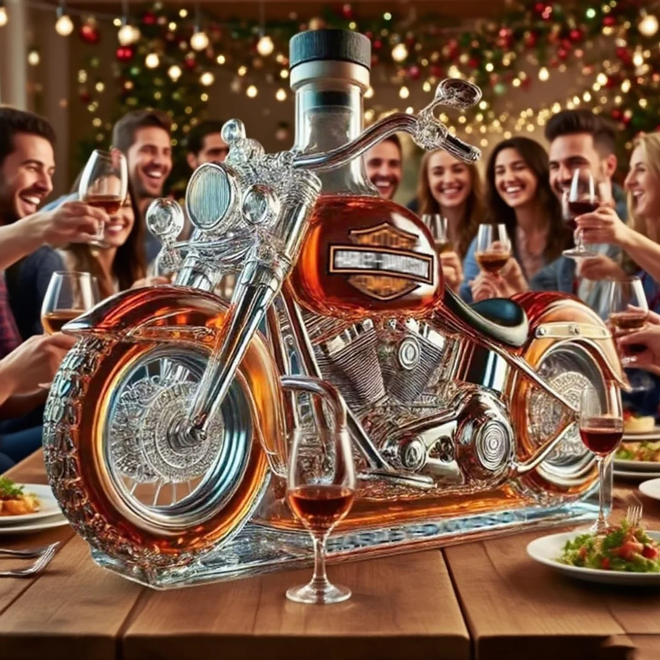 Karafka do whisky w stylu motocyklowym, butelka szklana z trójwymiarową rzeźbioną grafiką V-Twin Reserve (10 uncji), wyjątkowy prezent dla mężczyzn, kolekcjonerów motocykli