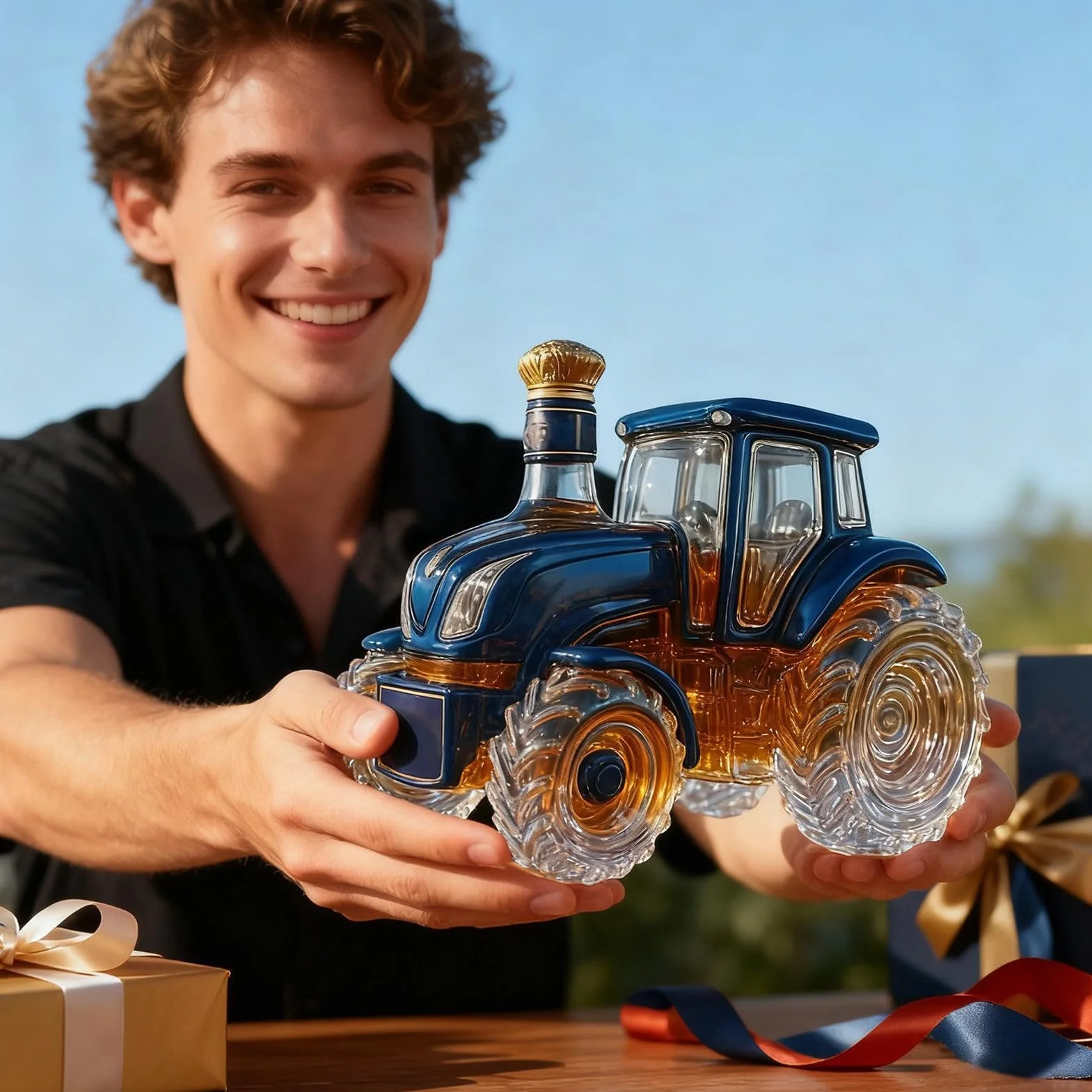 Karafki na alkohol, pusty zabawny traktor, dekoracyjna szklana karafka do whisky, nowość naczynie do serwowania alkoholu do wina burbona, dekoracja domu, baru, biura, restauracji, na urodziny, Boże