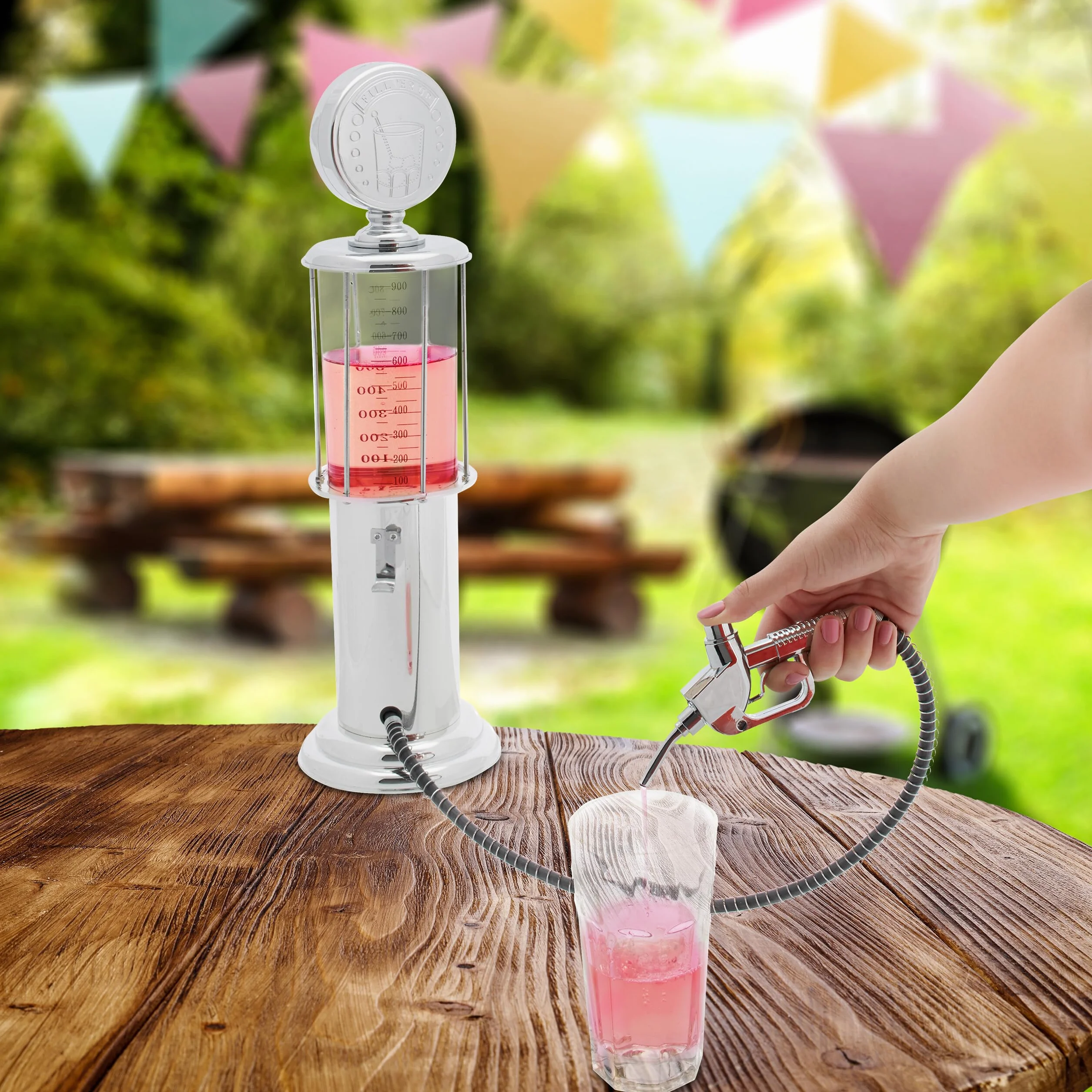 Relaxdays Dozownik do napojów jako dystrybutor do piwa, zabawna kolumna z pistoletem, dystrybutor piwa, metal, 900 ml, chromowany
