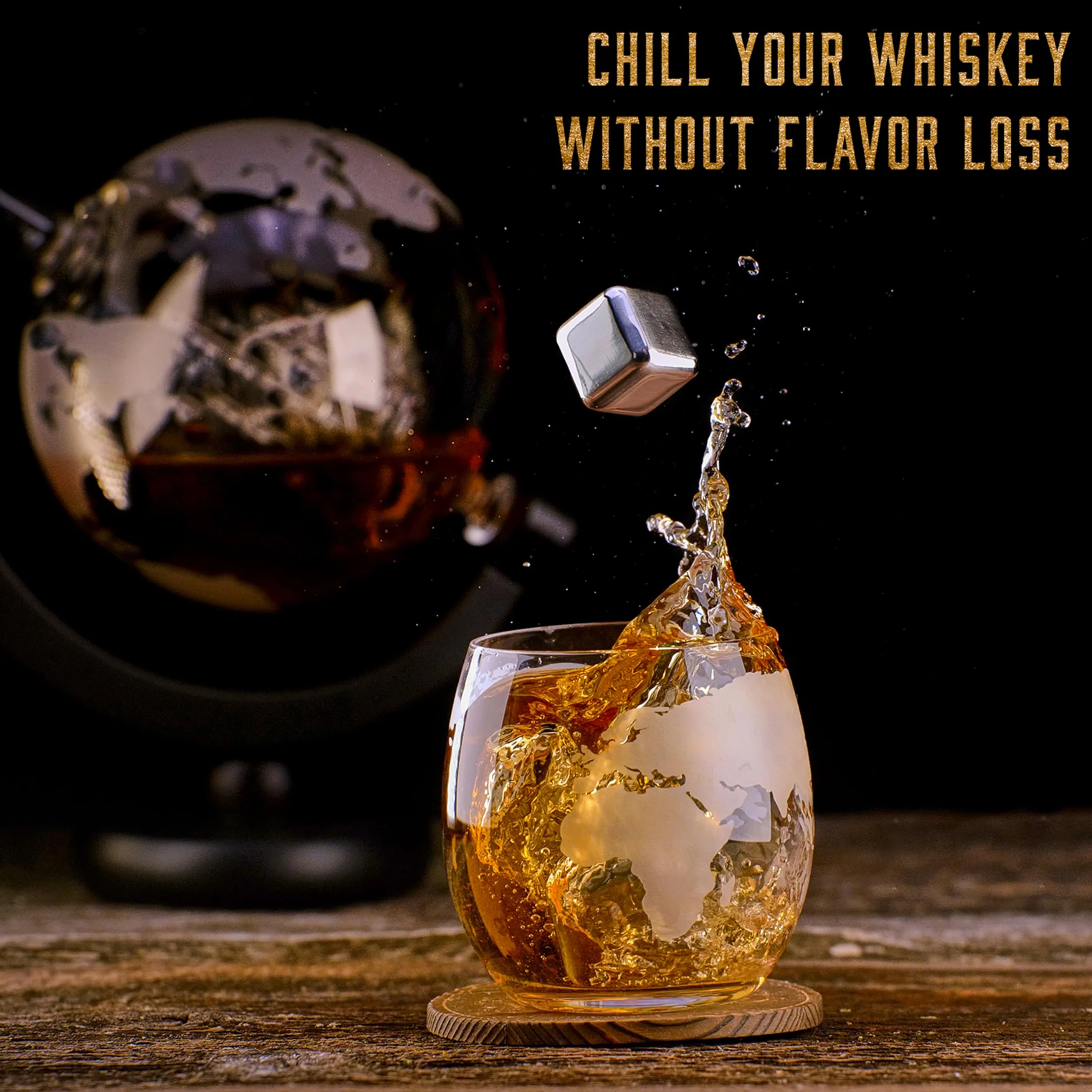 WHISISKEY Zestaw Karafka do Whisky - Zestaw Prezentowy Whiskey - Prezenty dla Mężczyzn - Pomysły na Prezent dla Mężczyzny - Kulista Karafka 900ML, 2 Szklanki do Whisky, 4 Kamienie do Whisky