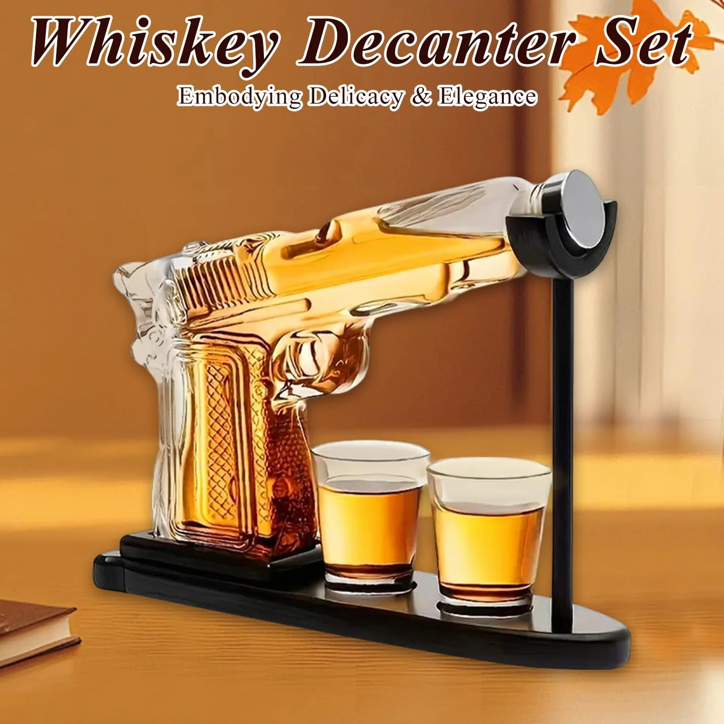 Gun Karafka do whisky, zestaw do dekanterów do whisky, z 2 szklankami, zabawny prezent na Dzień Ojca dla mężczyzn, taty, przyjaciela, męża, na urodziny, pomysł na prezent