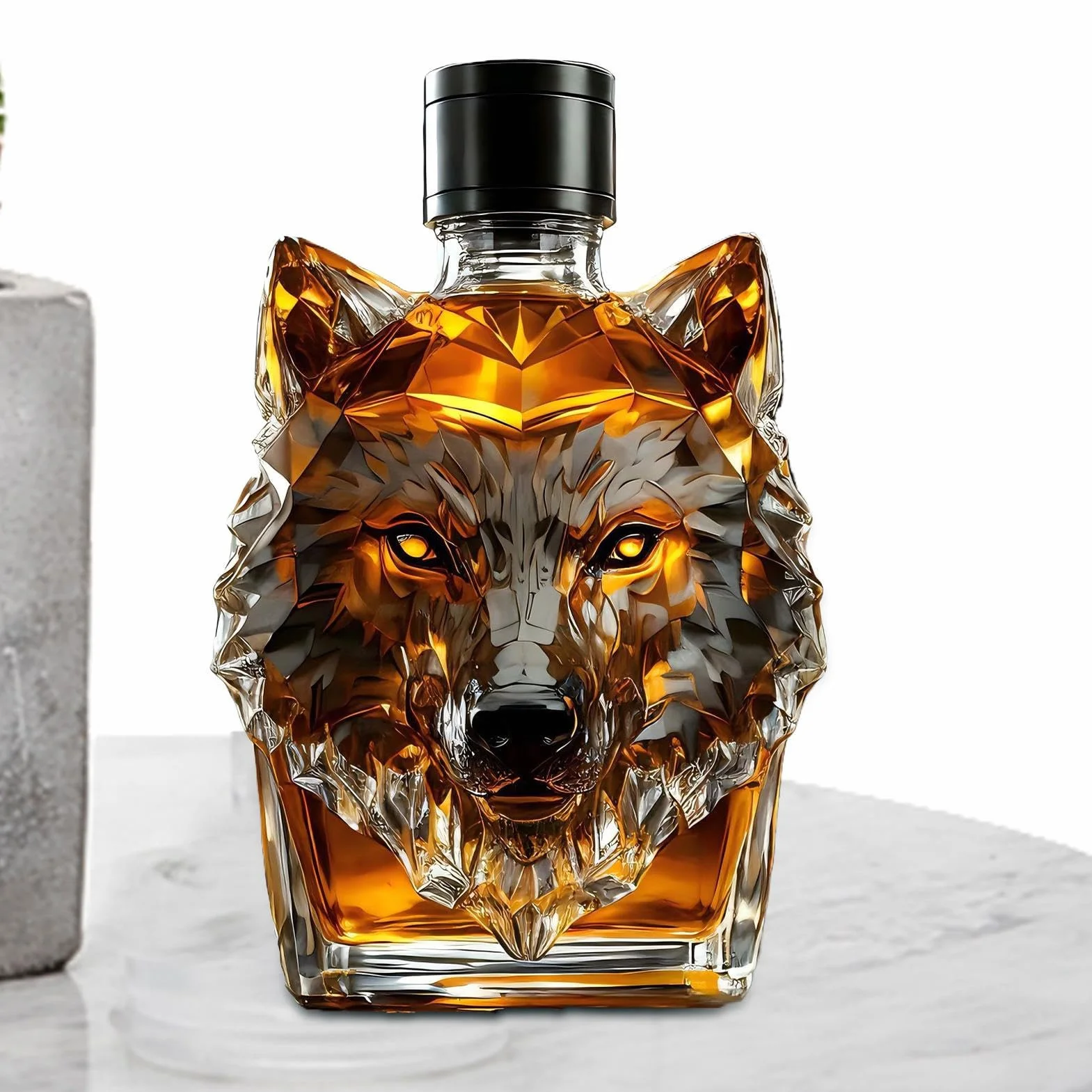 Wolf butelka do whisky, w stylu vintage, wilk, karafka do whisky z herbem, wytrzymała i funkcjonalna konstrukcja do domowego baru, kolekcjonerskiego, likieru z motywem zwierzęcym