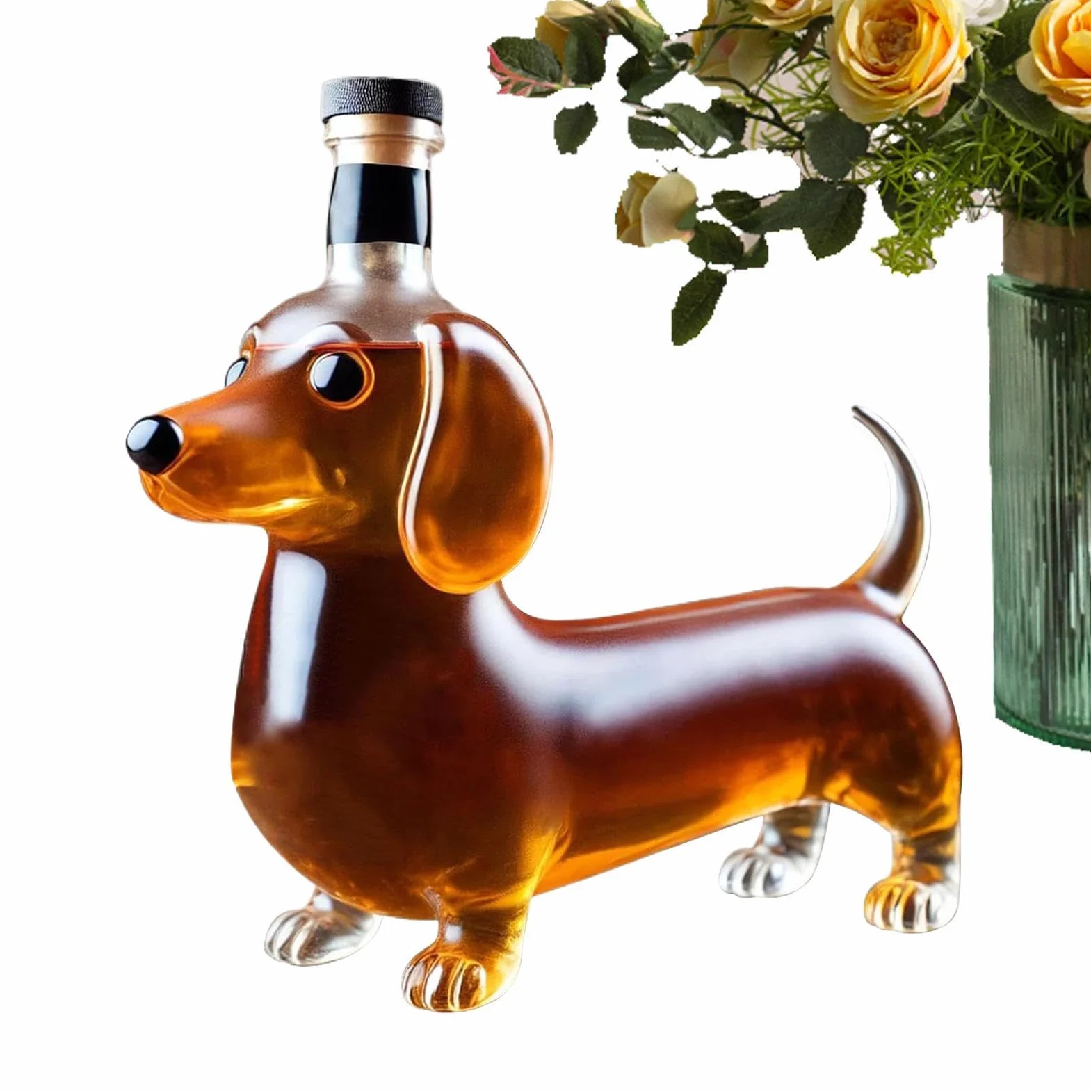 Butelka do whiskey - dzbanek w kształcie jamnika na stylowe serwowanie alkoholu i ekspozycję w domowym barze, kreatywny szklany pojemnik na alkohol z wyrzeźbionym wzorem, dekoracyjna ozdoba półki