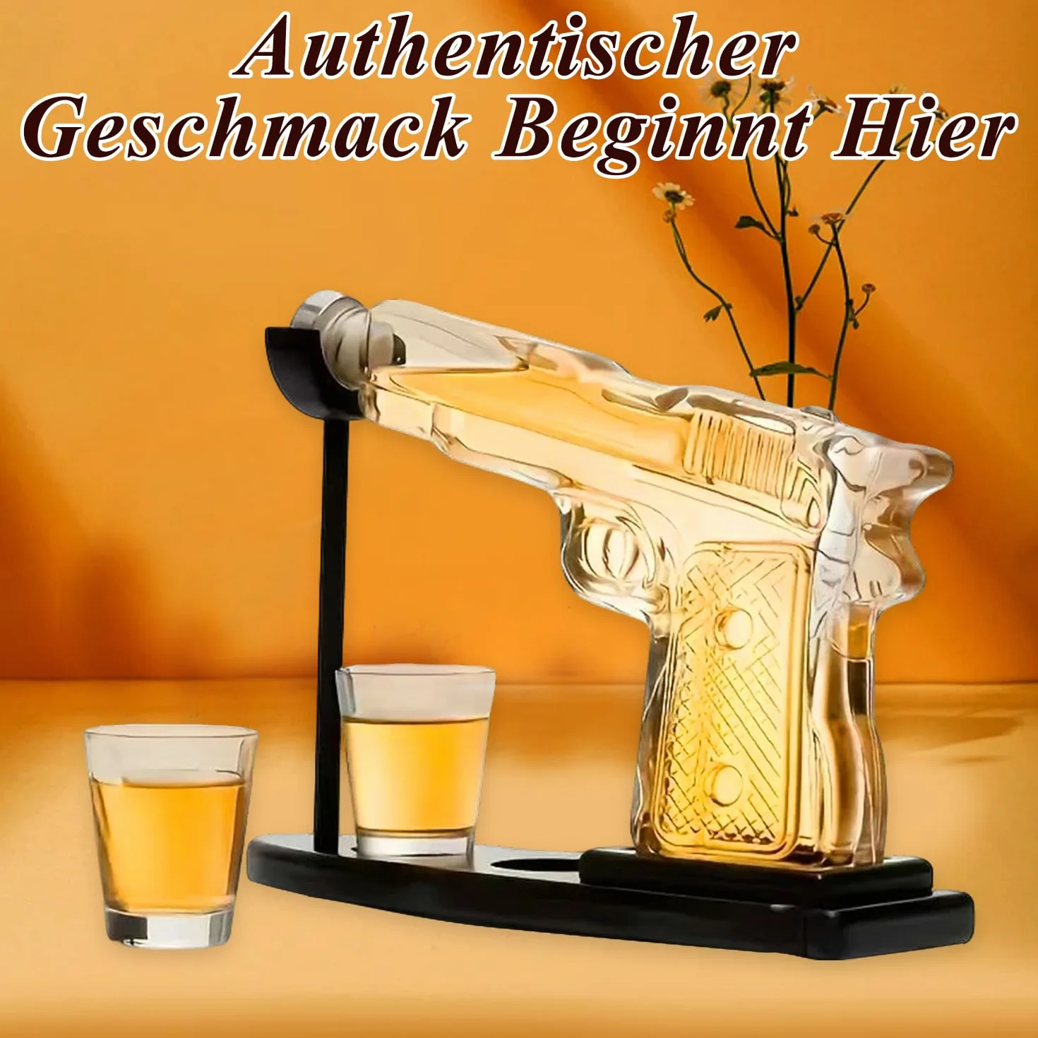 Gun Karafka do whisky, zestaw do dekanterów do whisky, z 2 szklankami, zabawny prezent na Dzień Ojca dla mężczyzn, taty, przyjaciela, męża, na urodziny, pomysł na prezent