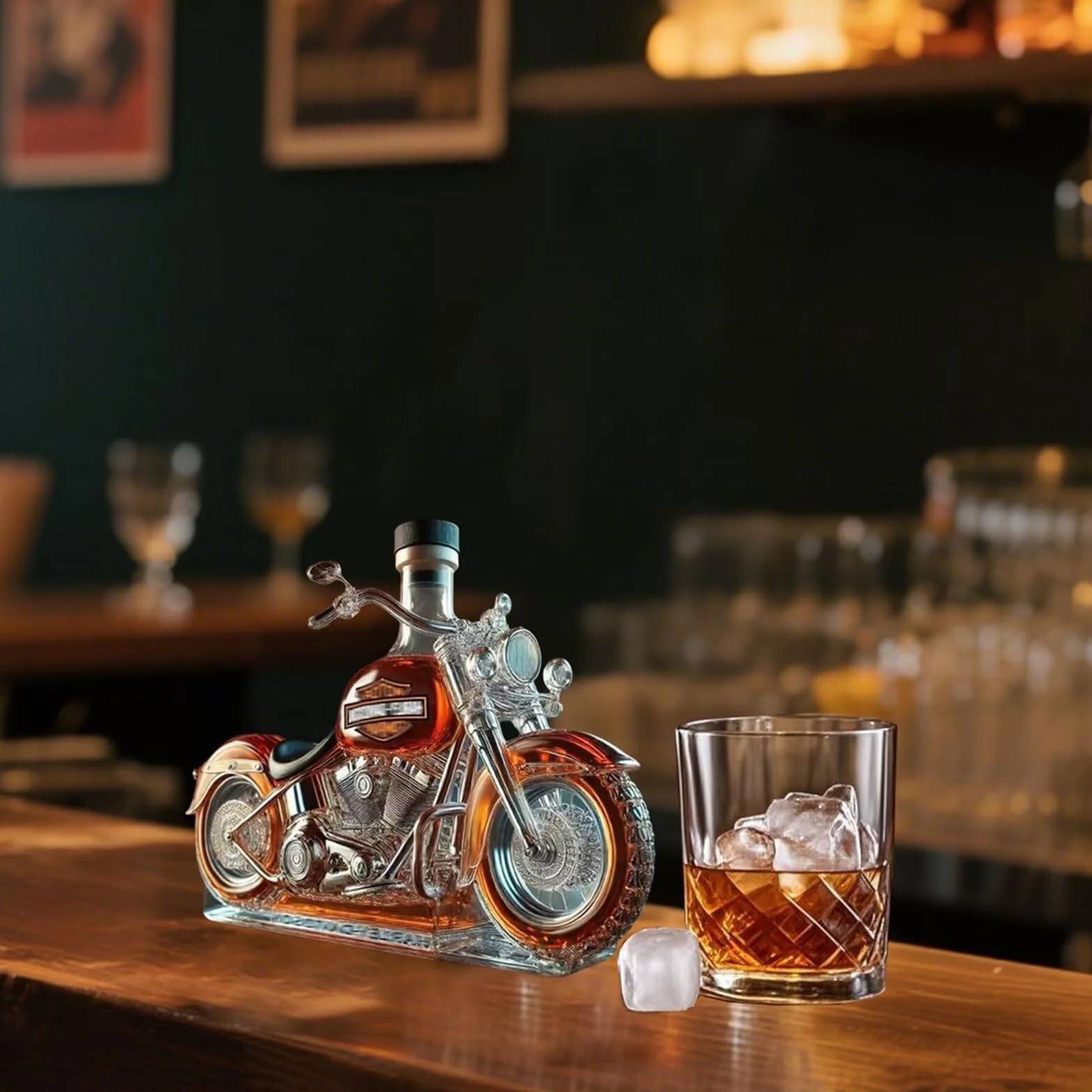 Karafka do whisky, 300 ml, szklana karafka w kształcie motocykla, do przechowywania alkoholi, stylowa sztuka do domowego baru, kreatywny prezent