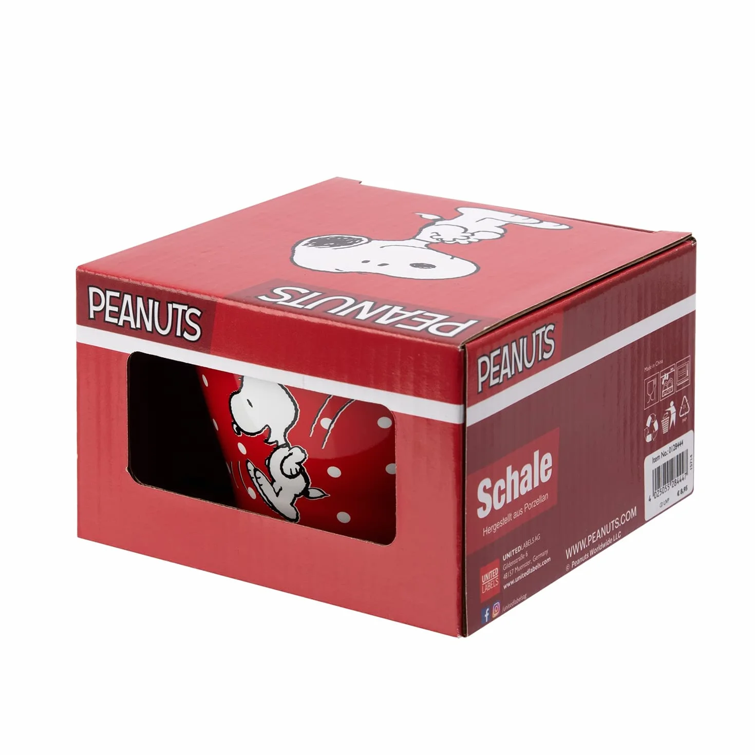 Peanuts Snoopy - miseczka na musli miska czerwona z kropkami z porcelany 500 ml