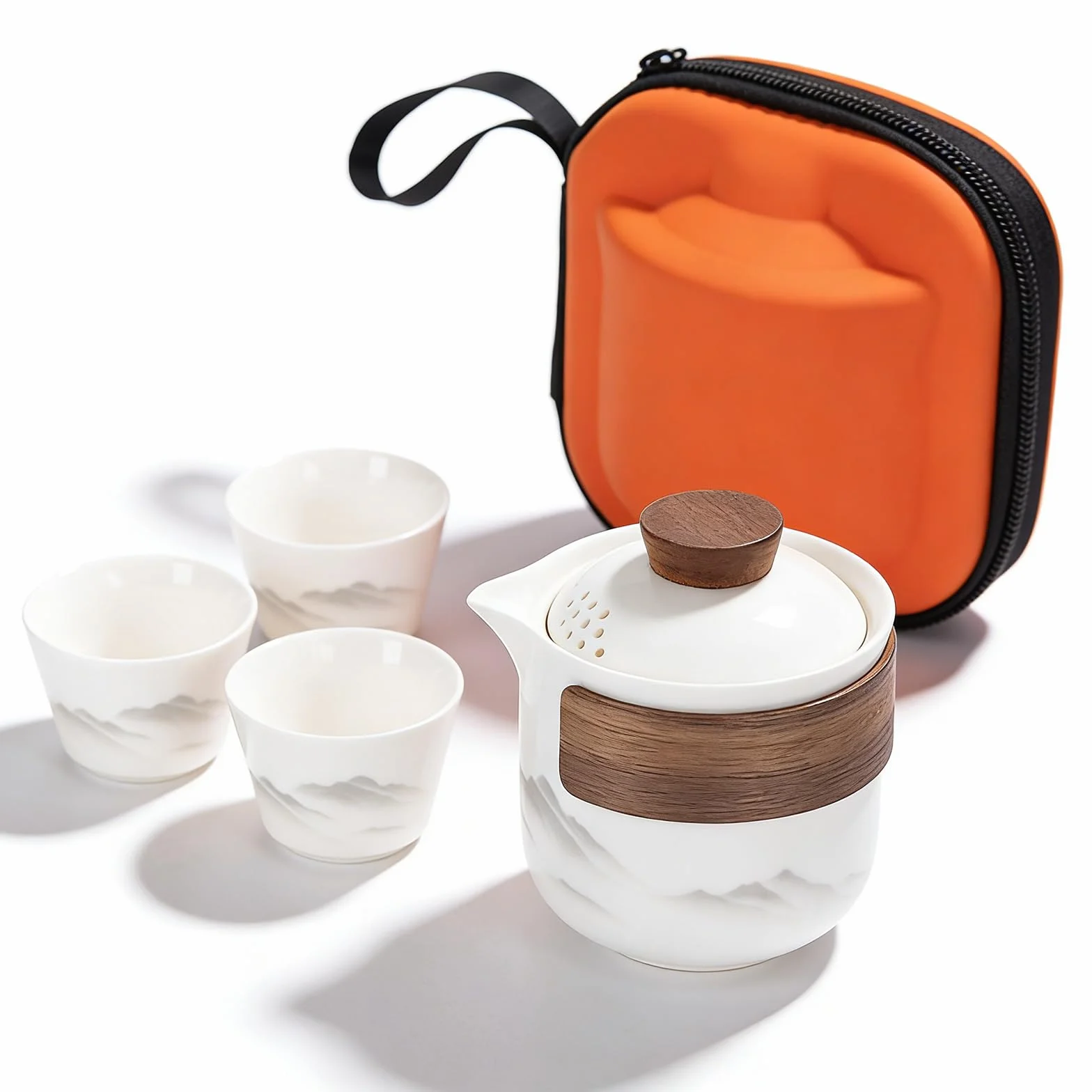 PORFOYO Chiński zestaw do herbaty Gongfu, przenośny ceramiczny zestaw dzbanków do herbaty, 200 ml, wysokiej jakości porcelanowy, ceramiczny zestaw dzbanków do herbaty, jednoczęściowy zestaw do podróży