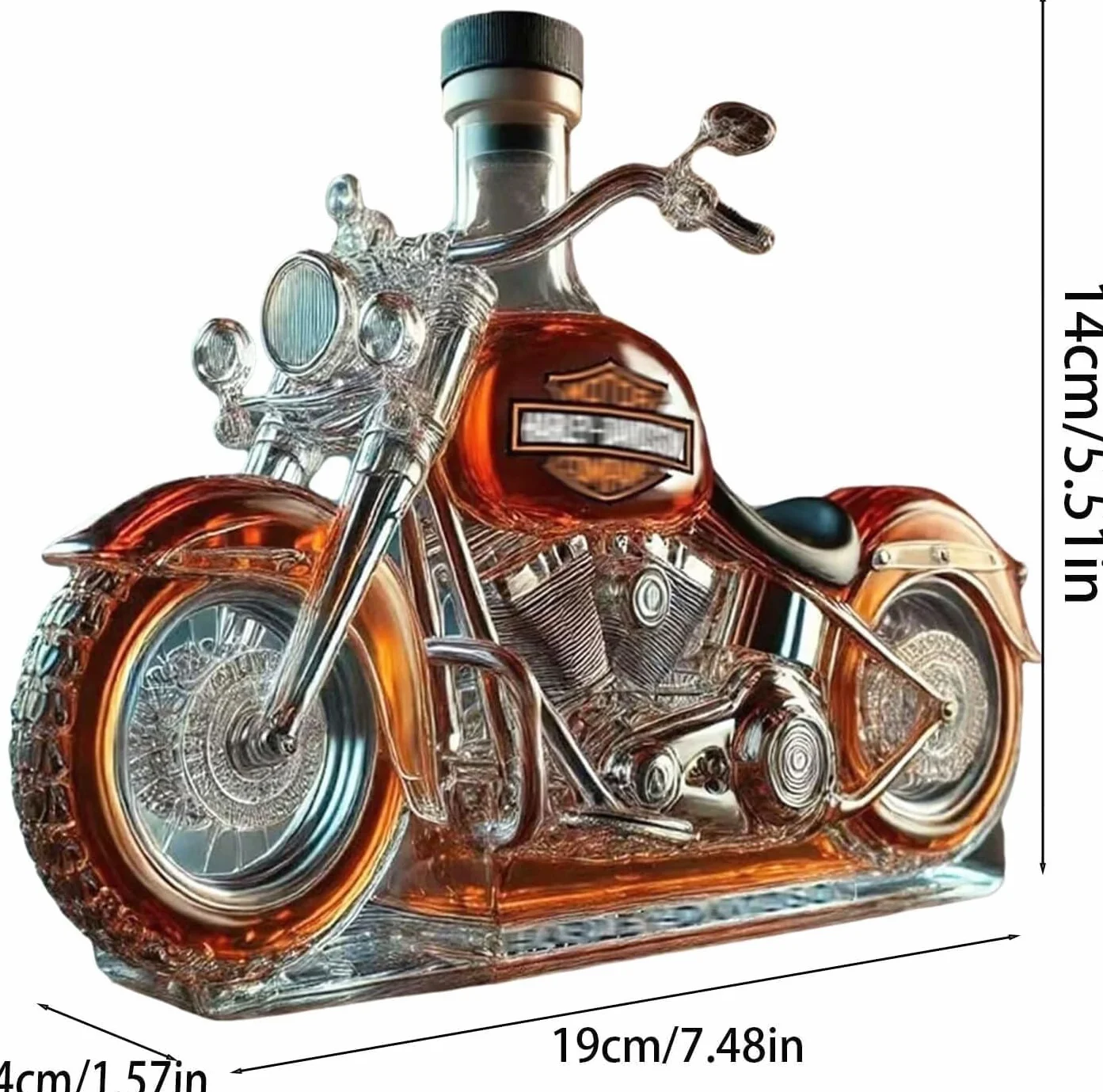 Karafka do whisky w stylu motocyklowym, butelka szklana z trójwymiarową rzeźbioną grafiką V-Twin Reserve (10 uncji), wyjątkowy prezent dla mężczyzn, kolekcjonerów motocykli