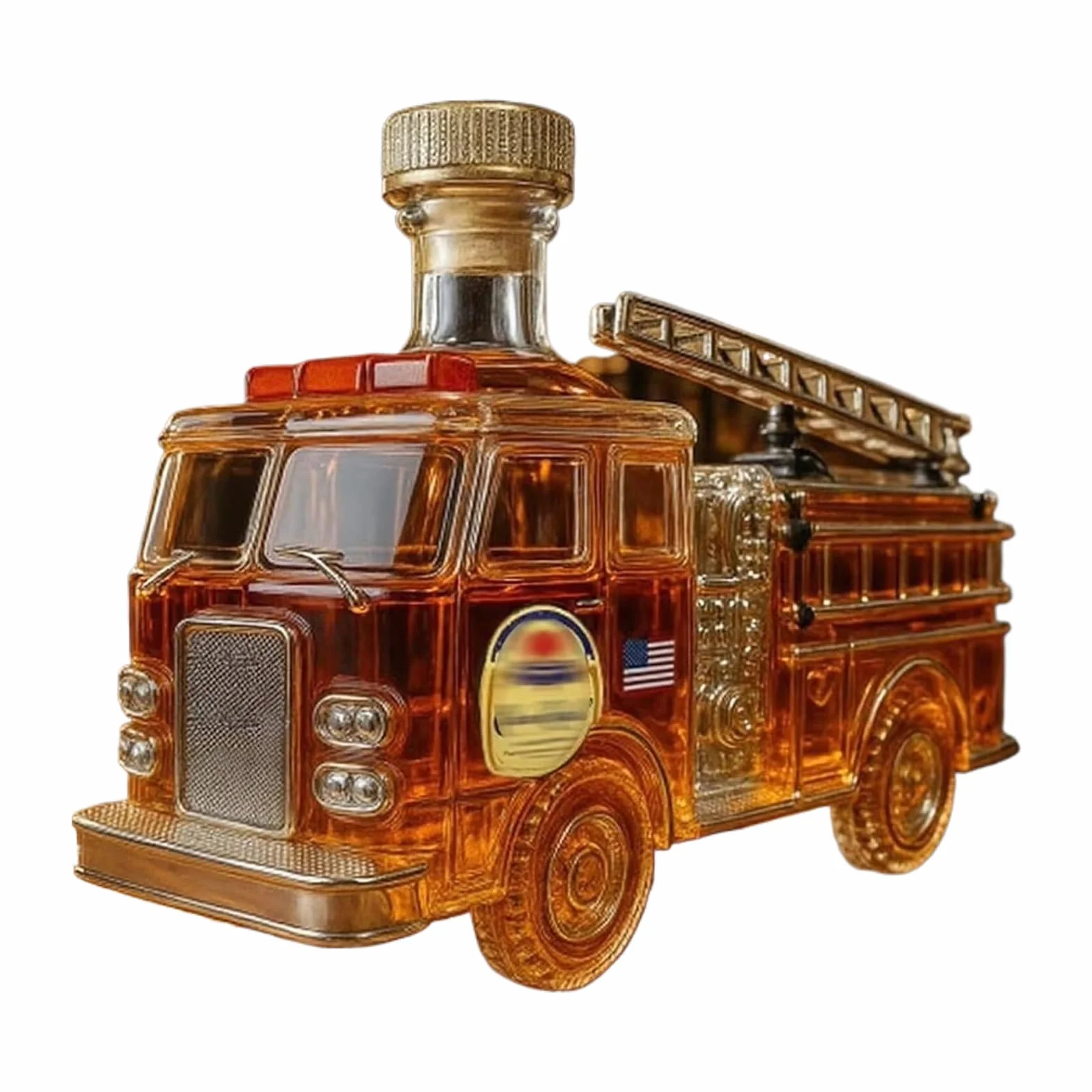 Karafka do alkoholu, 14,5x6x9,5 cm Ręcznie rzeźbiona butelka wina, 300 ml Szklana karafka do whiskey w kształcie strażackiego wozu na urodziny taty, brata, przyjęcie, bar, do domu