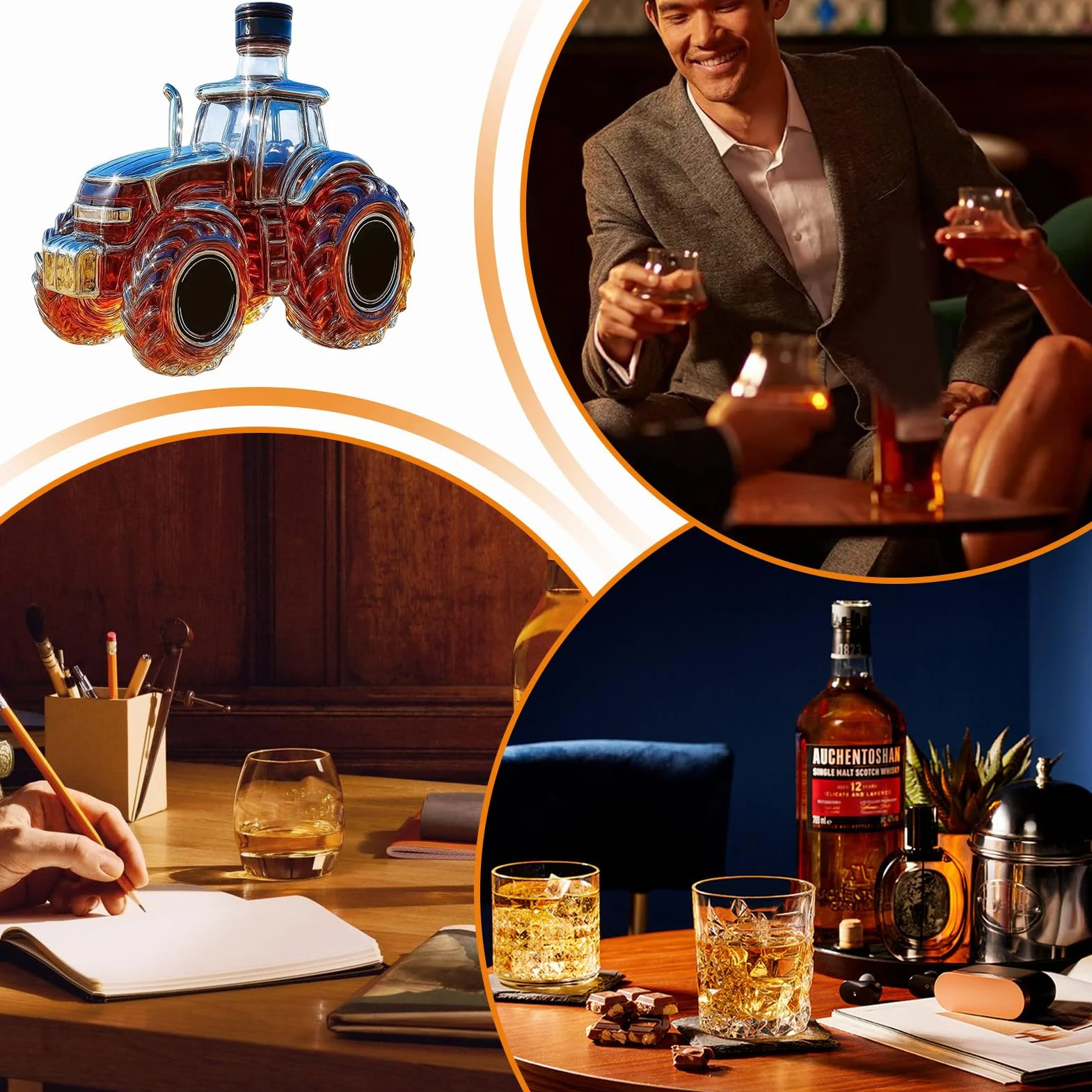 Traktor Butelka na whisky, 300 ml, w kształcie traktora, szklana butelka na whisky, karafka na rodzinne imprezy, Boże Narodzenie, wesela, napoje