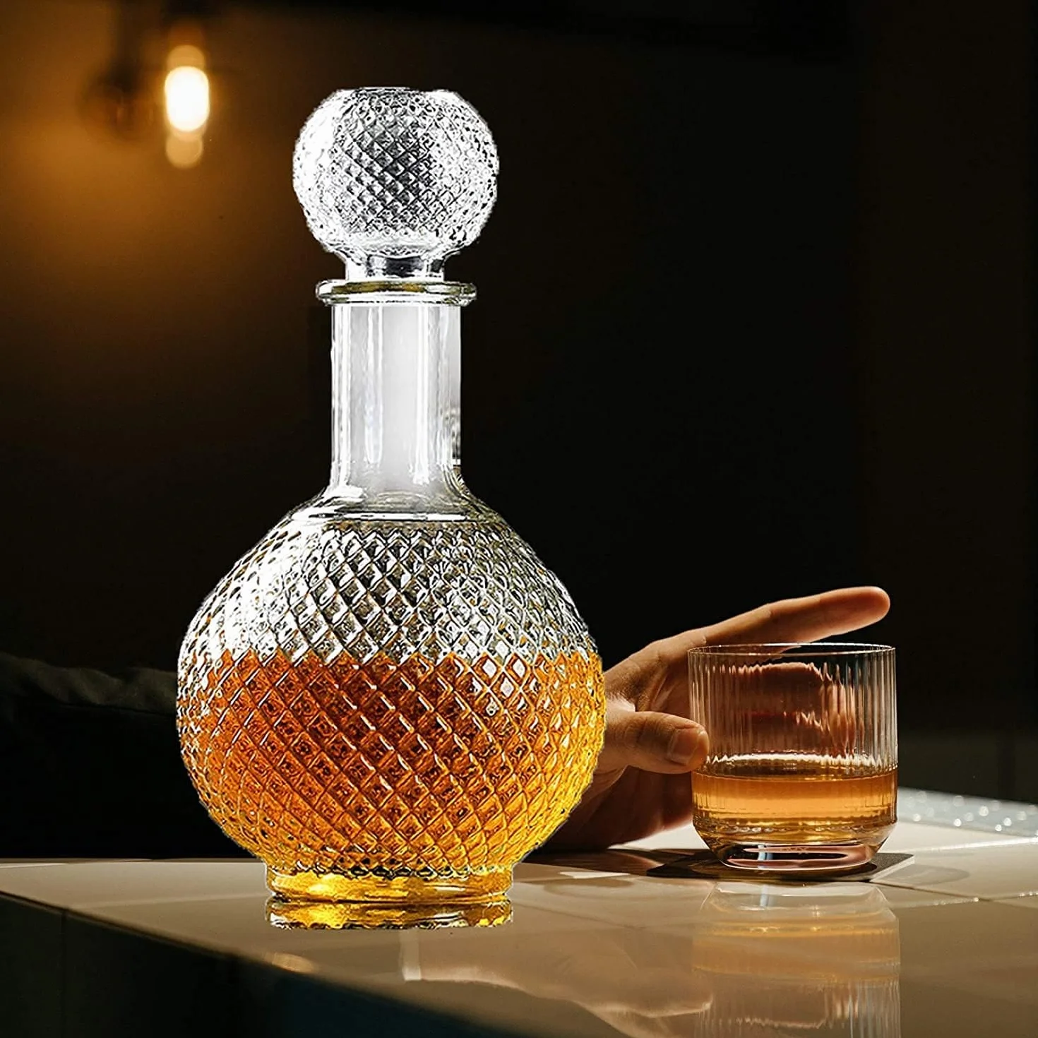Szklana karafka do whisky o pojemności 1000 ml z pokrywką na wino, likier, woda, sok, prezentacja, przyzwoity serwis do napojów, karafka, prezent, serwis do napojów