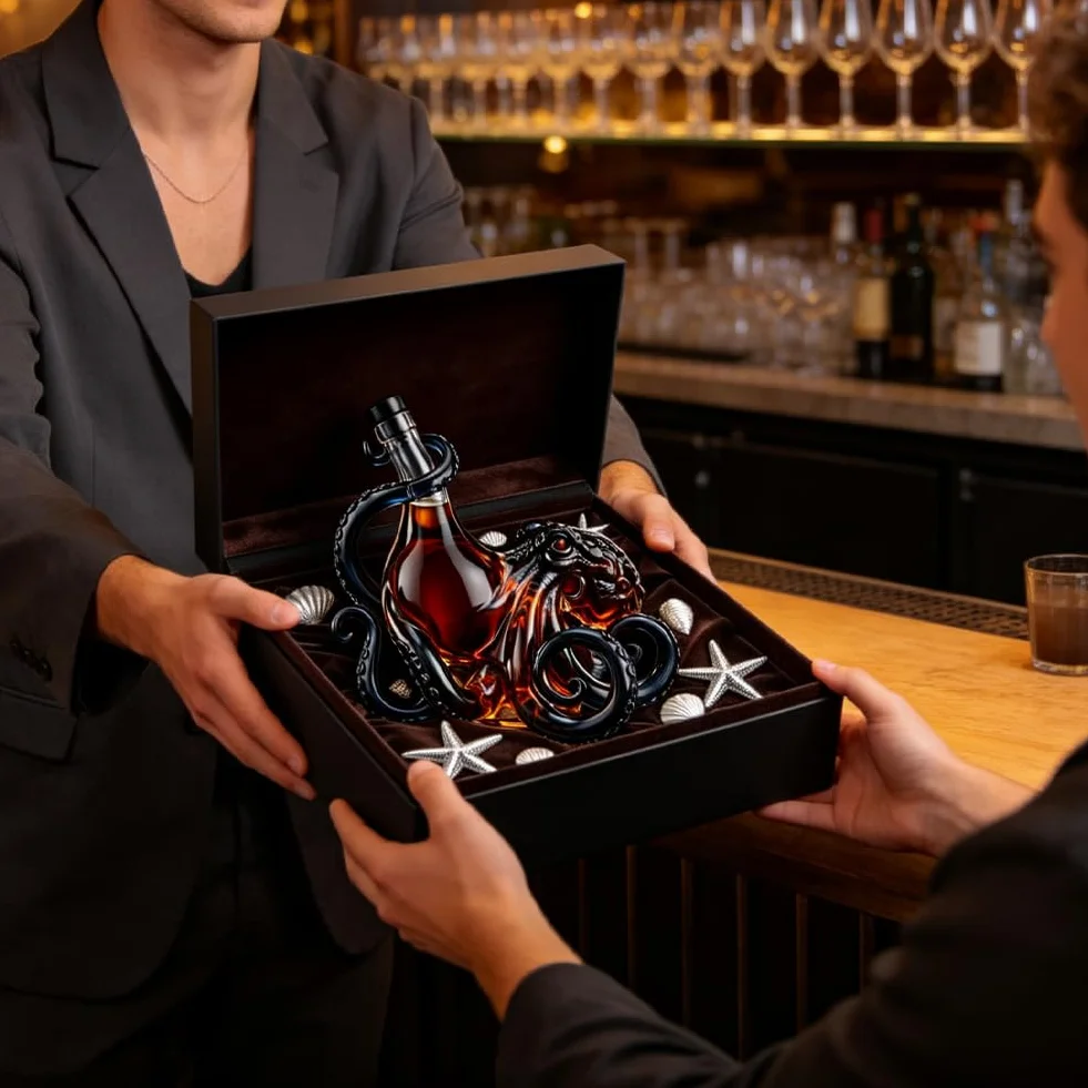 Octopus szklana karafka 350 ml, butelka na alkohol morski, borokrzemowa karafka do whisky, dekoracyjna rzeźba barowa, prezent dla miłośników domu i marynarki