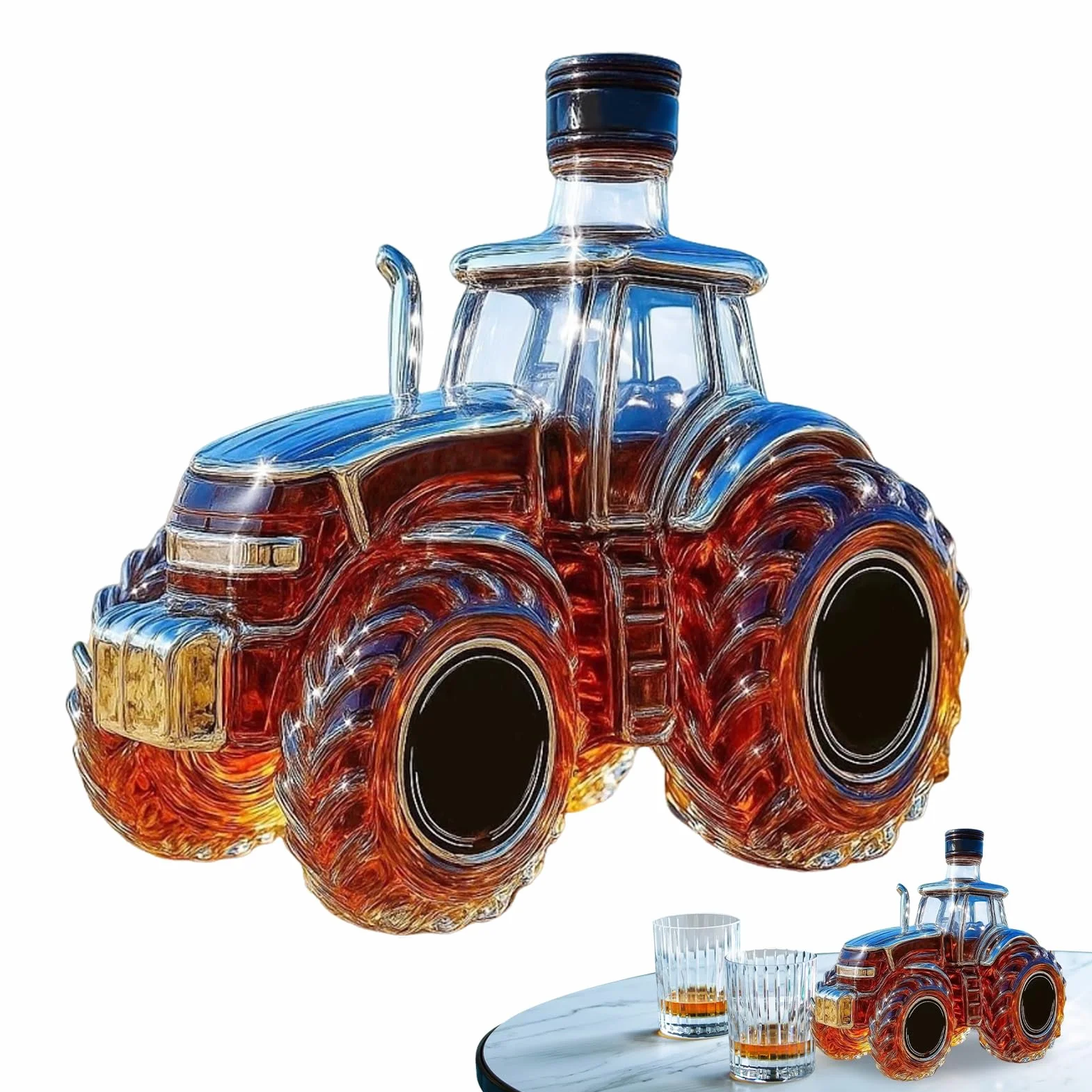Szklane butelki do whisky - 300ml Traktor Design Pojemnik napoje, Karaffa do alkoholu, rodzinne ?wi?ta, imprezy, Bo?e Narodzenie, wesela, napoje
