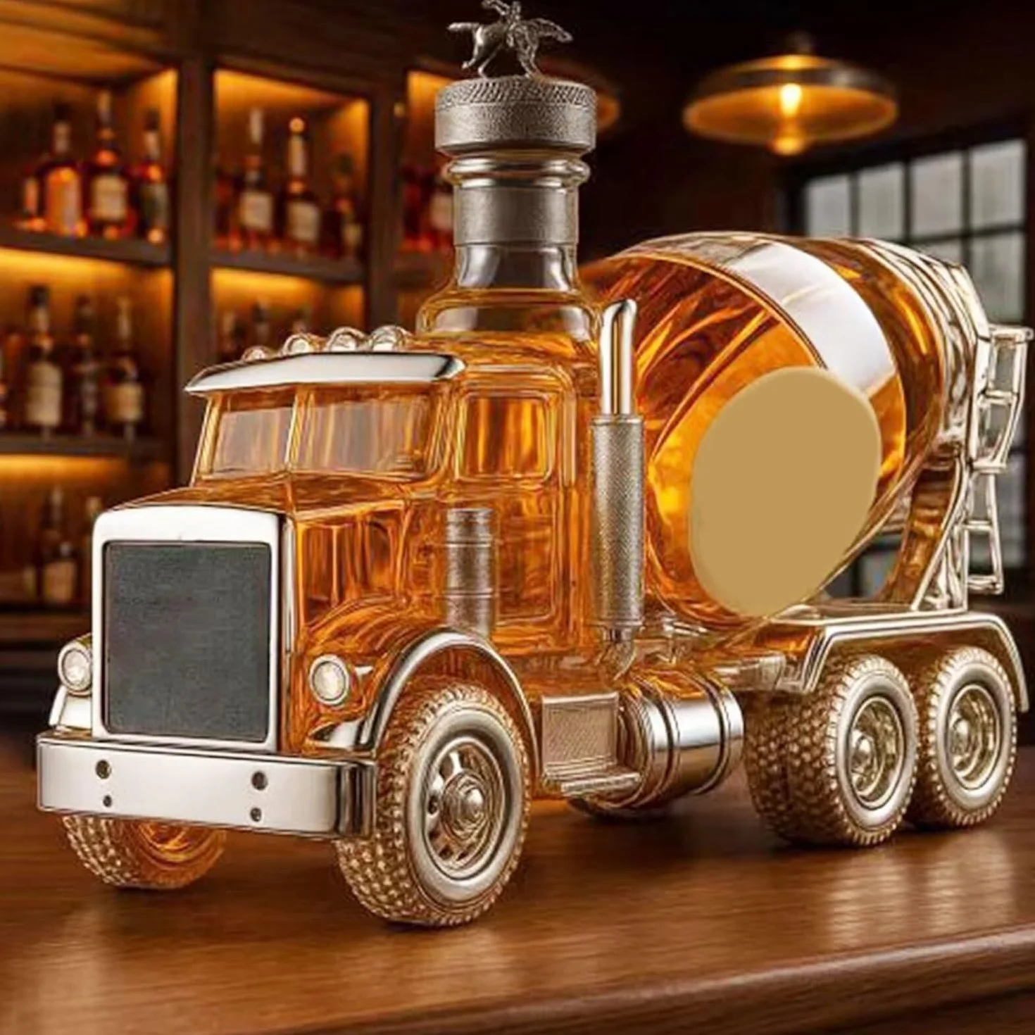 Karafka do whisky, 300 ml, konstrukcja ciężarówki z mieszaczem cementu, kryształowa karafka do whisky w kształcie samochodu, , szczelna butelka na napoje burbonowe, rodzinne przyjęcie