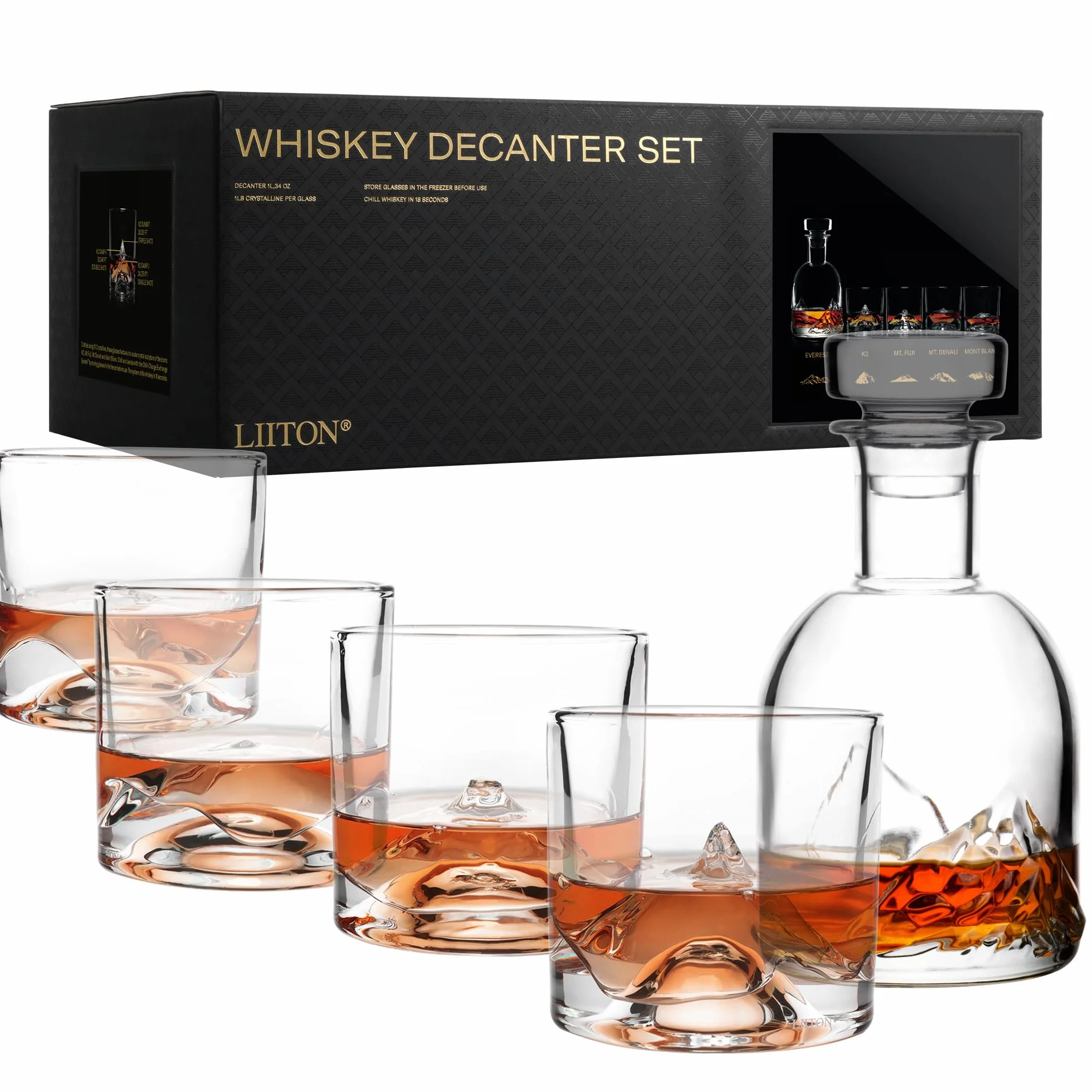 LIITON The Peaks karafka do whisky, zestaw 5 sztuk, Denali, Everest, Fuji Mont Blanc