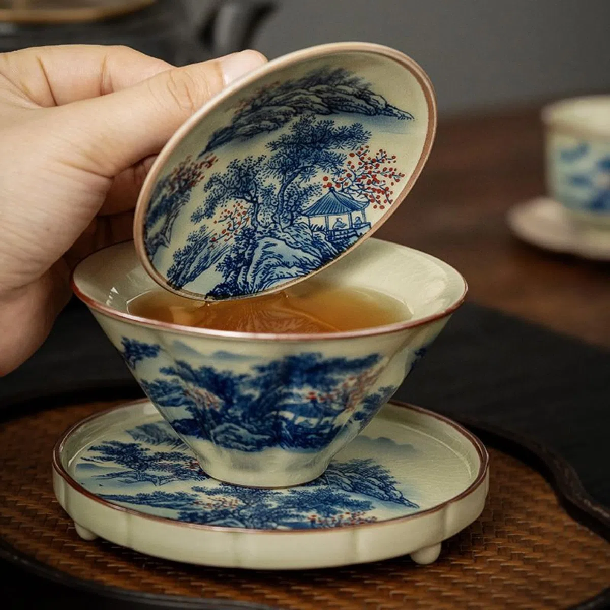 Jingdezhen Ceramiczny Gaiwan, 130 ml, 125 ml, rękodzieło w stylu chińskim z pokrywką zestaw do herbaty Kung Fu