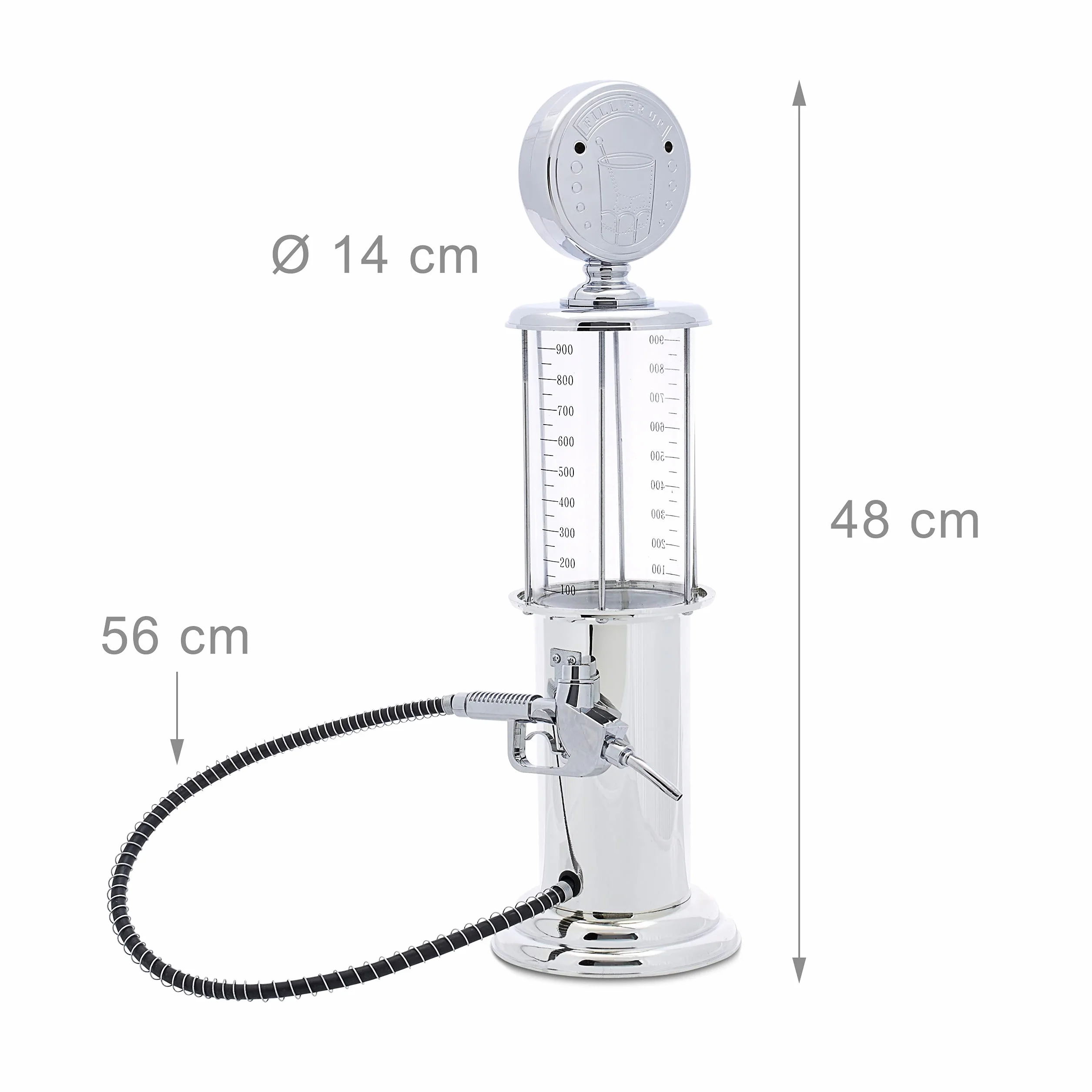 Relaxdays Dozownik do napojów jako dystrybutor do piwa, zabawna kolumna z pistoletem, dystrybutor piwa, metal, 900 ml, chromowany