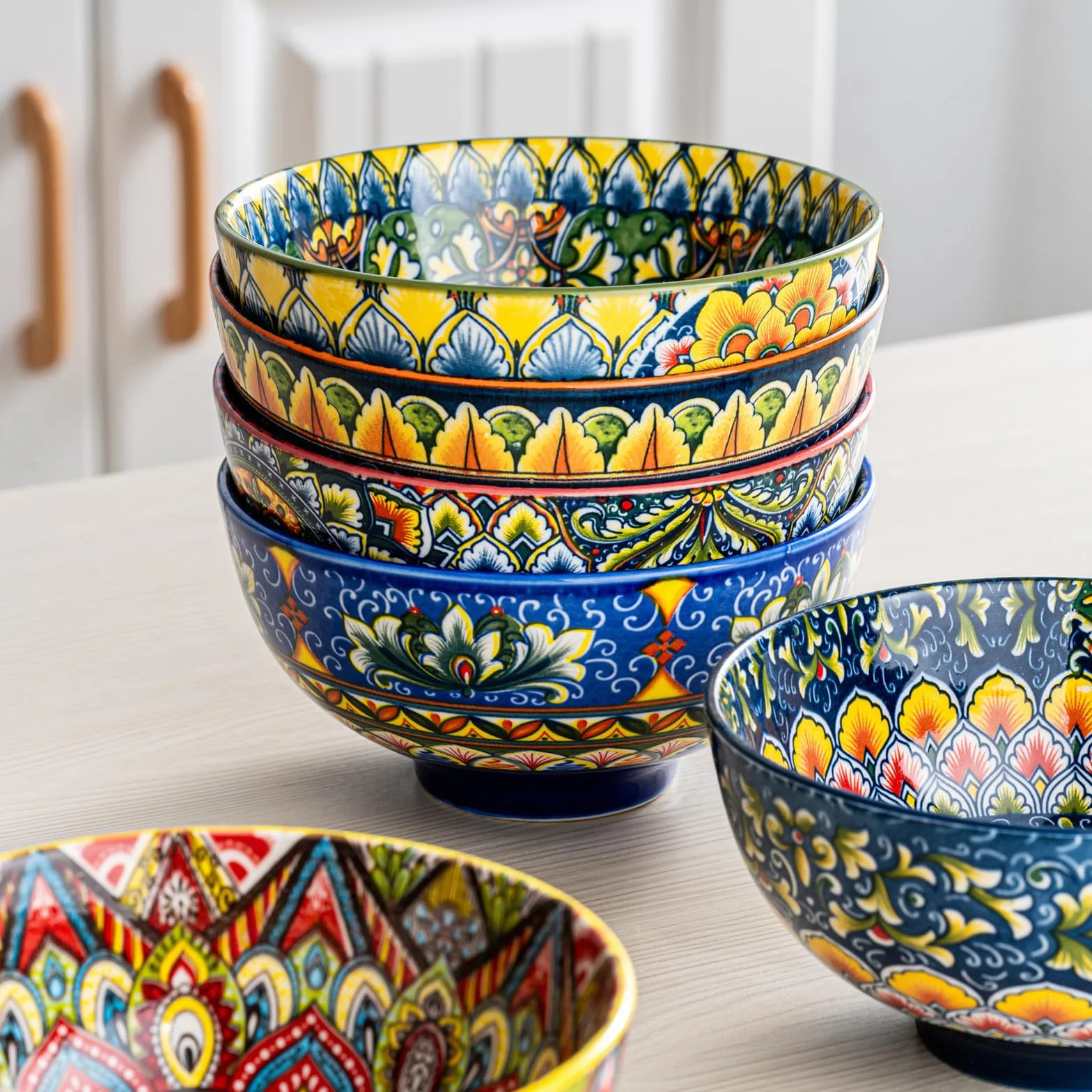 Henten Home Miska do zupy, porcelanowe miseczki deserowe - 300 ml, miseczki na przekąski do lodów, ryżu, deserów, kolorowy zestaw misek do serwowania 6 sztuk - styl bohemski