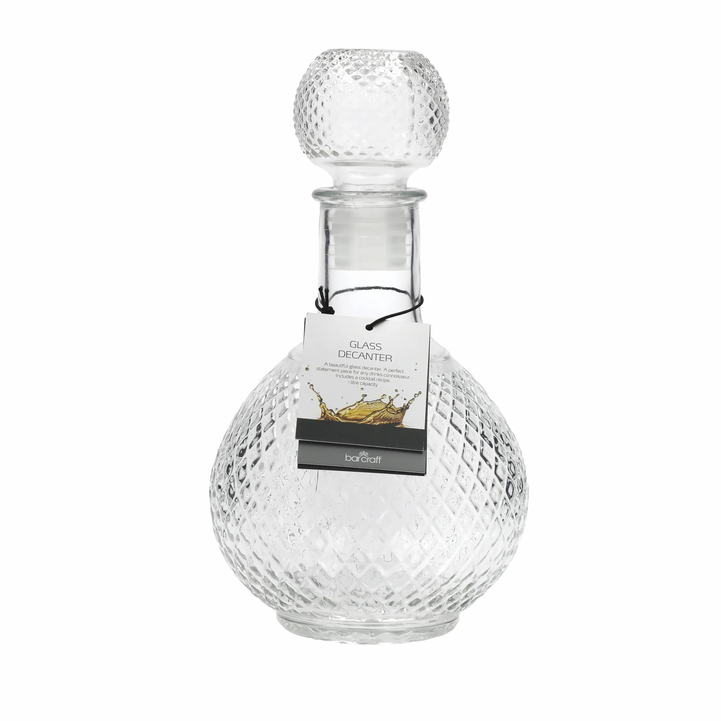 BarCraft Karafka do whisky i marki, szkło cięte, korek z silikonową uszczelką, 1 l