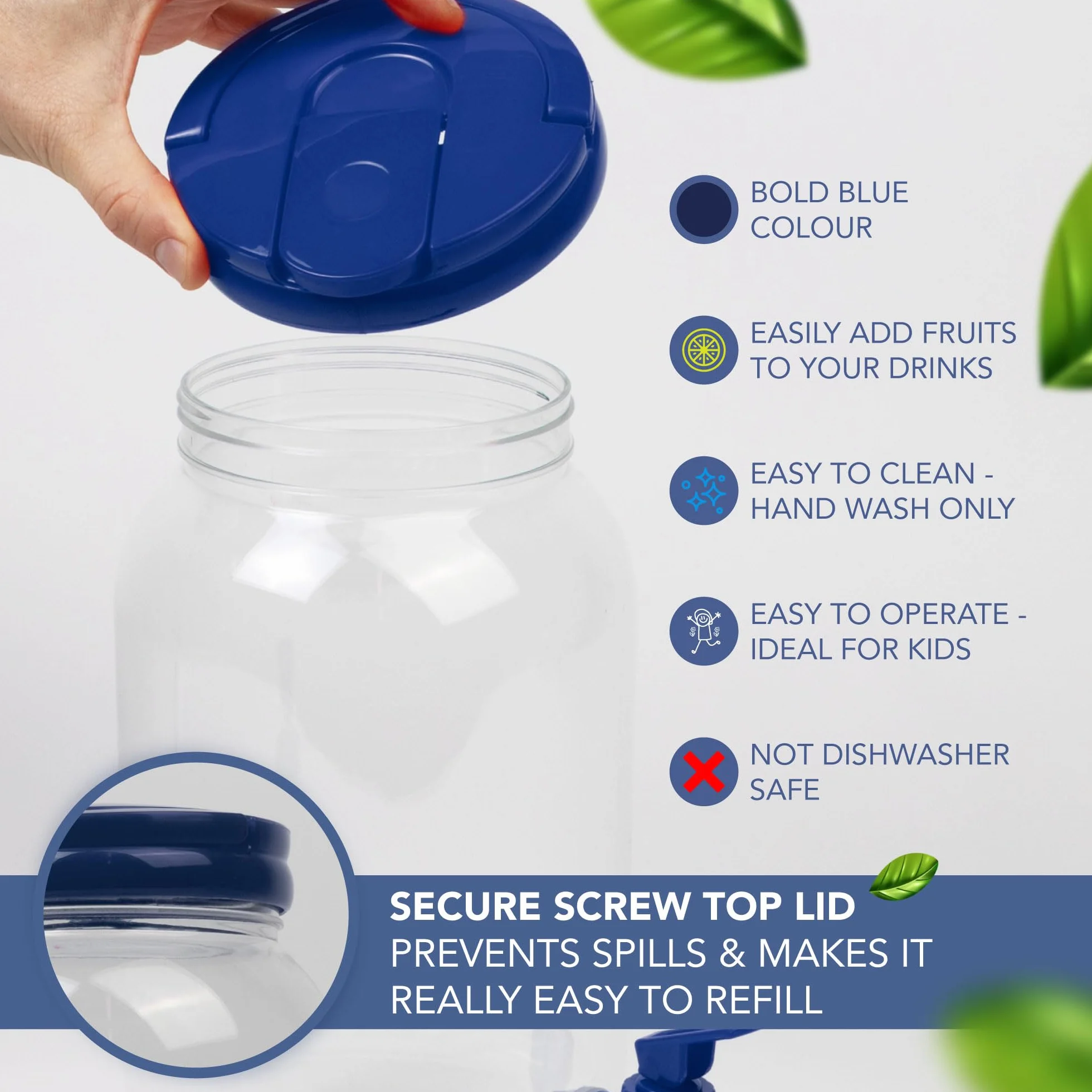 HEFTMAN Plastikowy dozownik do napojów z kranem, 3 l, dozownik zimnej wody z kranem, uchwytem, zakręcaną pokrywką, dozownik wody, koktajle, napary i napoje bezalkoholowe, na imprezy przy grillu, do