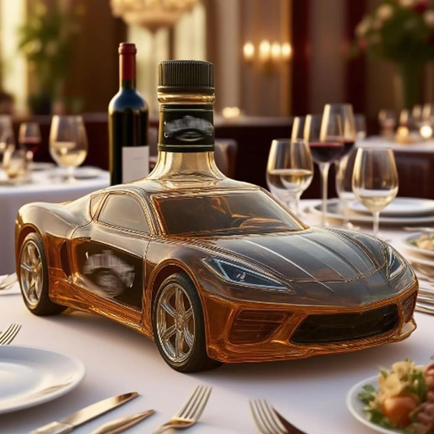 Karafka do whisky, 400 ml szklana butelka w kształcie samochodu, projekt samochodu sportowego 3D do domowego baru, pojemnik dozujący alkohol Mustang na imprezę pitną