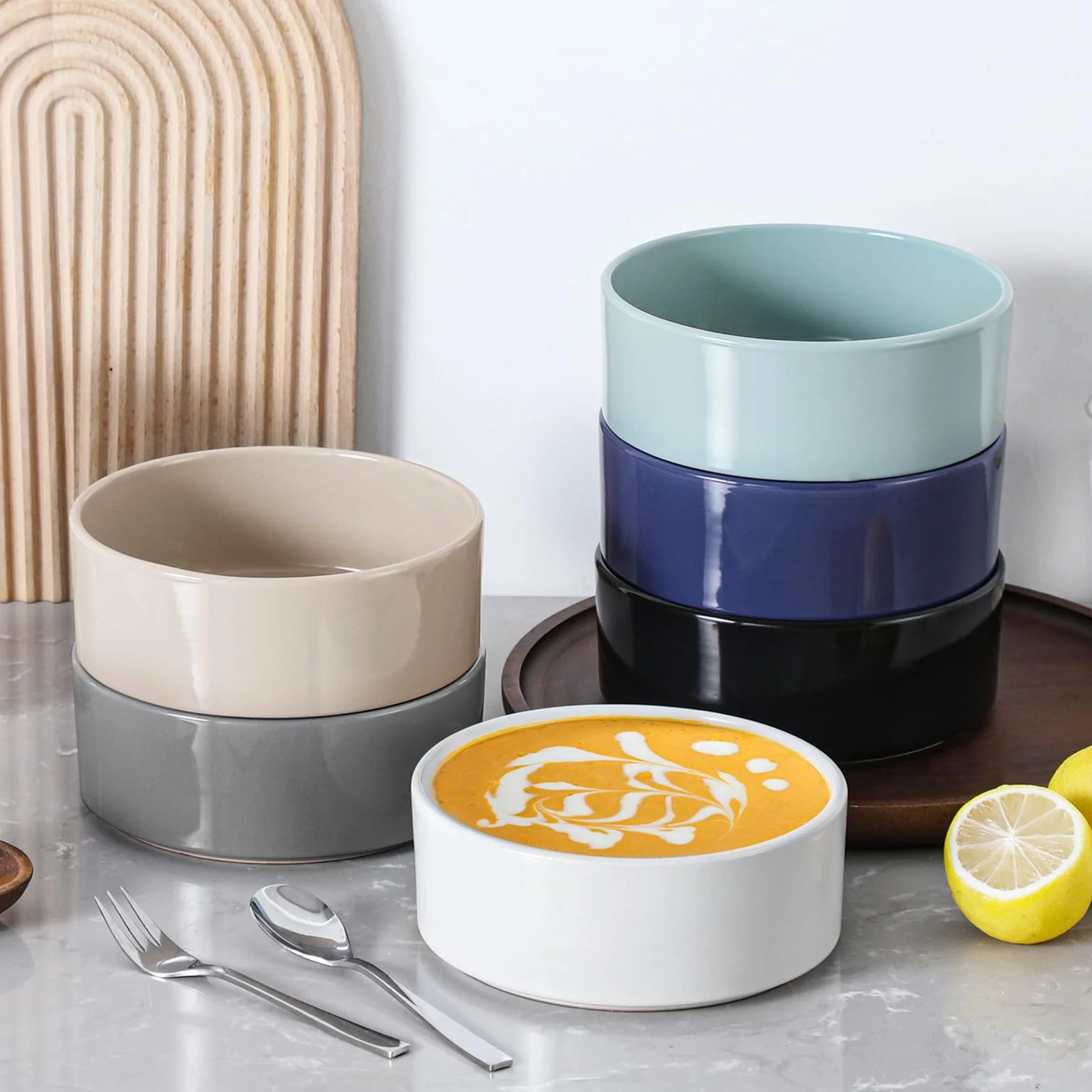 vancasso Venus 680 ml, zestaw 6 misek na musli, 15 cm, ceramiczne miski do zupy do kuchni, duży zestaw misek, miski dla psów, kuchenki mikrofalowej, piekarnika i zmywarki, wielokolorowe