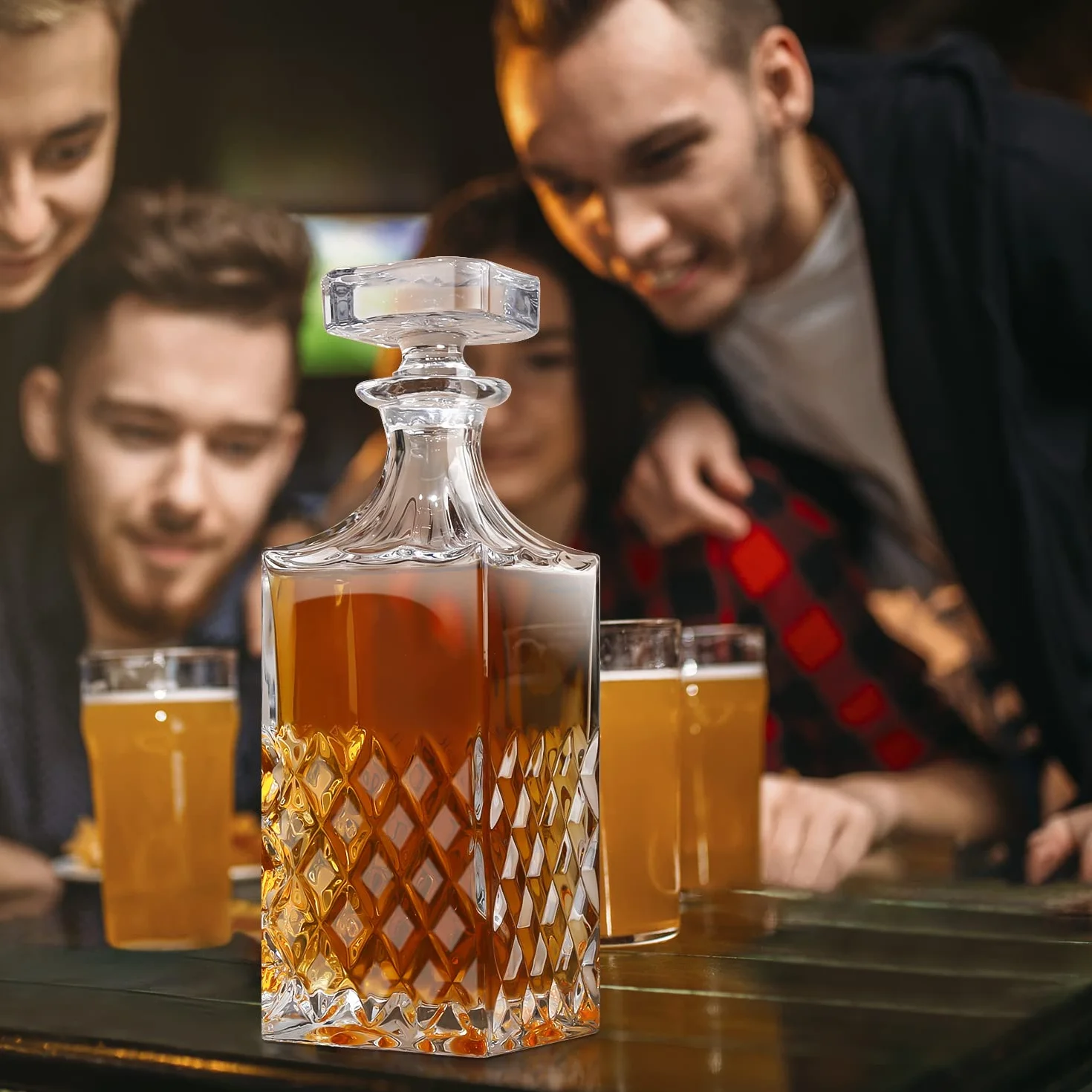 Karafka do whisky, 849 ml, nieołowiowa kryształowa karafka z korkiem w pudełku upominkowym