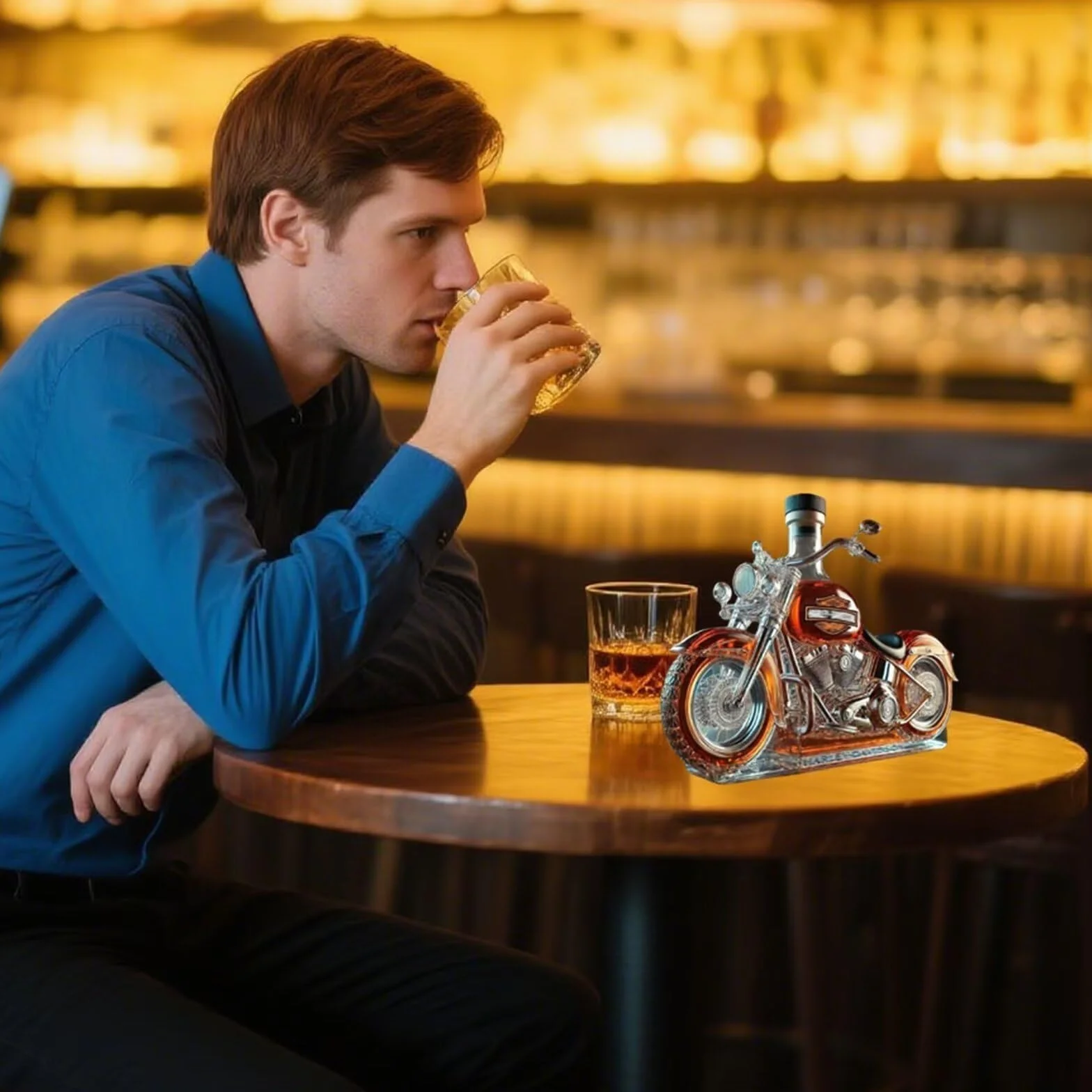 Karafka do whisky, 300 ml, szklana karafka w kształcie motocykla, do przechowywania alkoholi, stylowa sztuka do domowego baru, kreatywny prezent