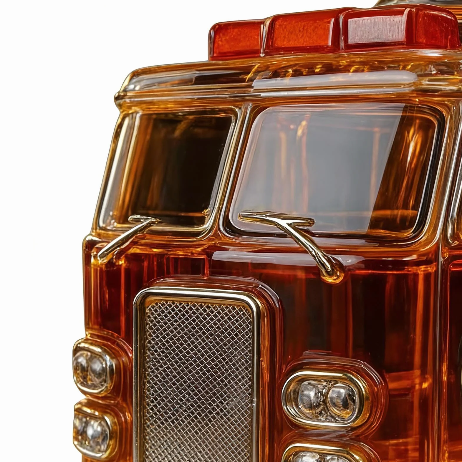 Karafka do alkoholu, 14,5x6x9,5 cm Ręcznie rzeźbiona butelka wina, 300 ml Szklana karafka do whiskey w kształcie strażackiego wozu na urodziny taty, brata, przyjęcie, bar, do domu