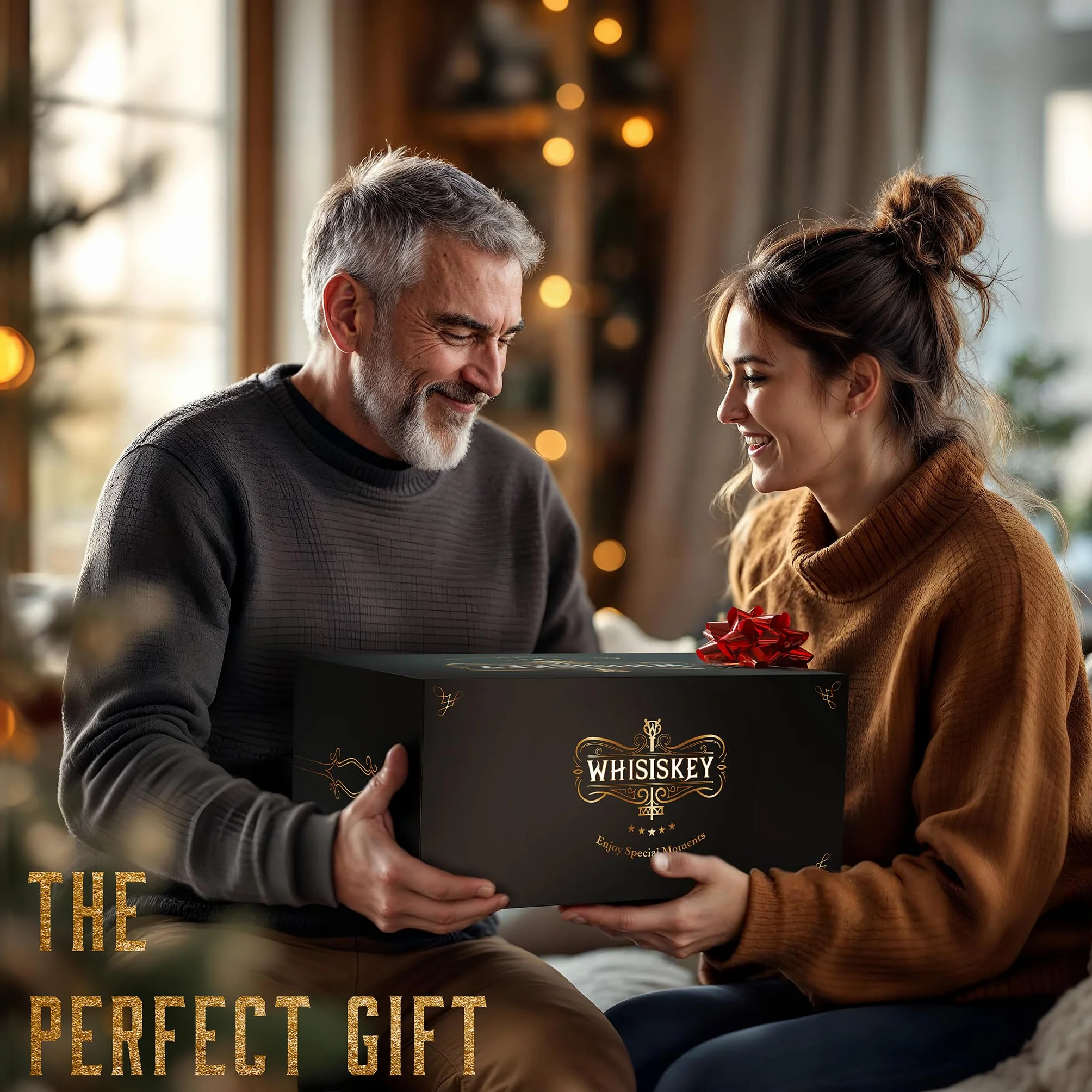 WHISISKEY Zestaw Karafka do Whisky - Zestaw Prezentowy Whiskey - Prezenty dla Mężczyzn - Pomysły na Prezent dla Mężczyzny - Kulista Karafka 900ML, 2 Szklanki do Whisky, 4 Kamienie do Whisky