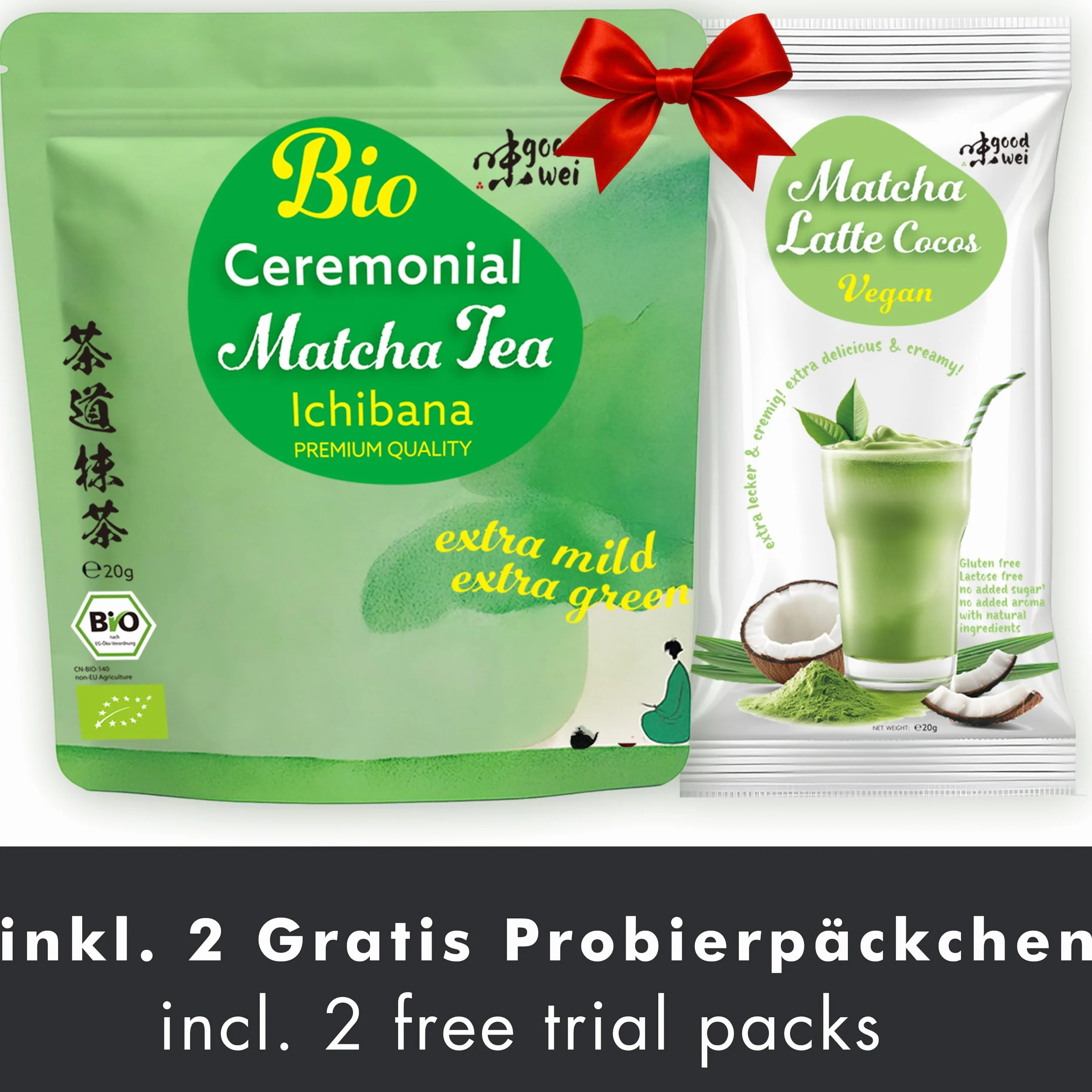 Goodwei Zestaw Matcha Latte do Herbaty Matcha z Miską, Trzepaczką Bambusową, Podstawką, Łyżeczką i Matchą Ekologiczną – Zestaw do Ceremonii Herbacianej i Matcha Latte (Rokusho)