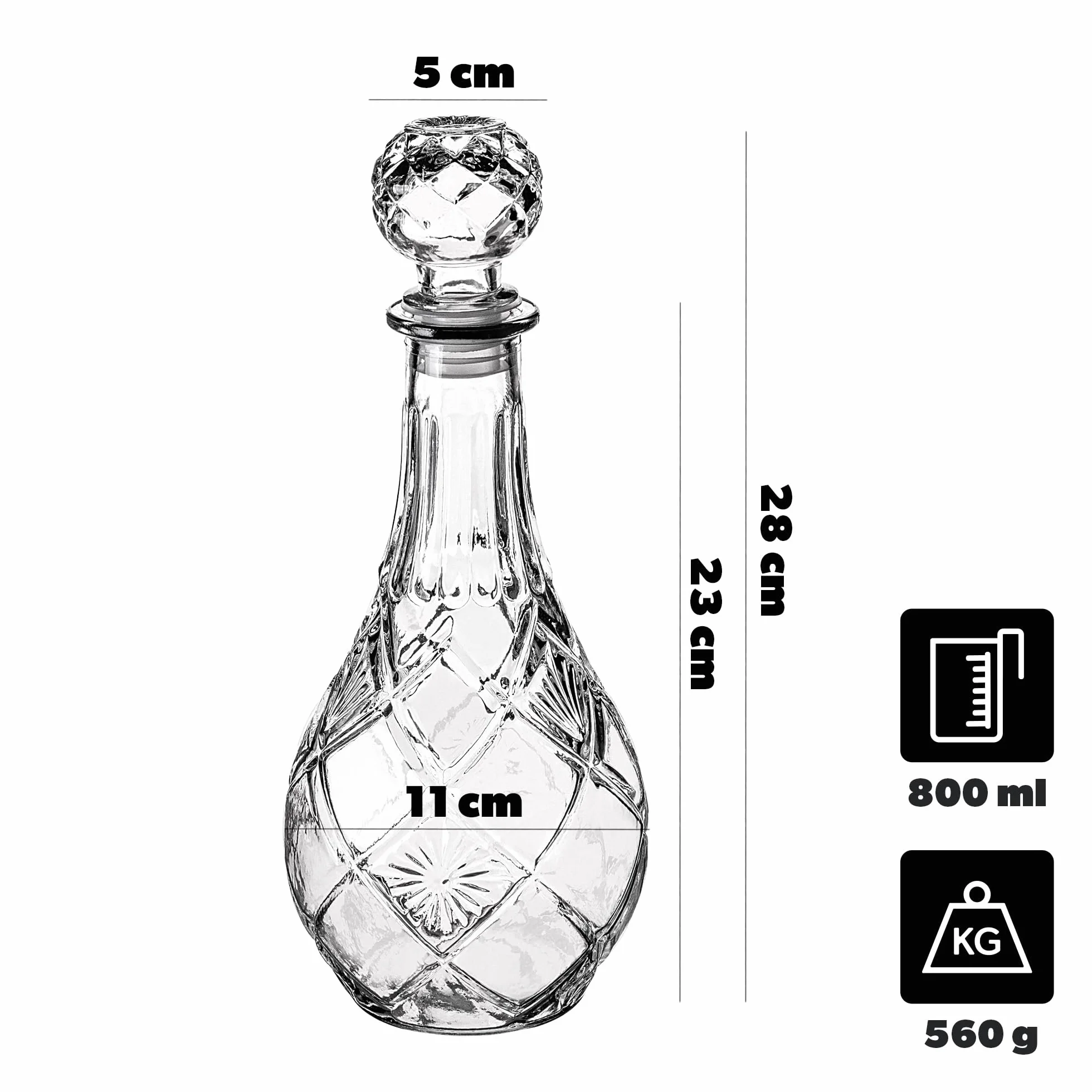 KADAX Karafka do napojów, stylowa karafka do whisky dla mężczyzn, klasyczna karafka do wina o wyjątkowym wzornictwie, butelka do whisky jako prezent (0,8 l, 1 szt.)