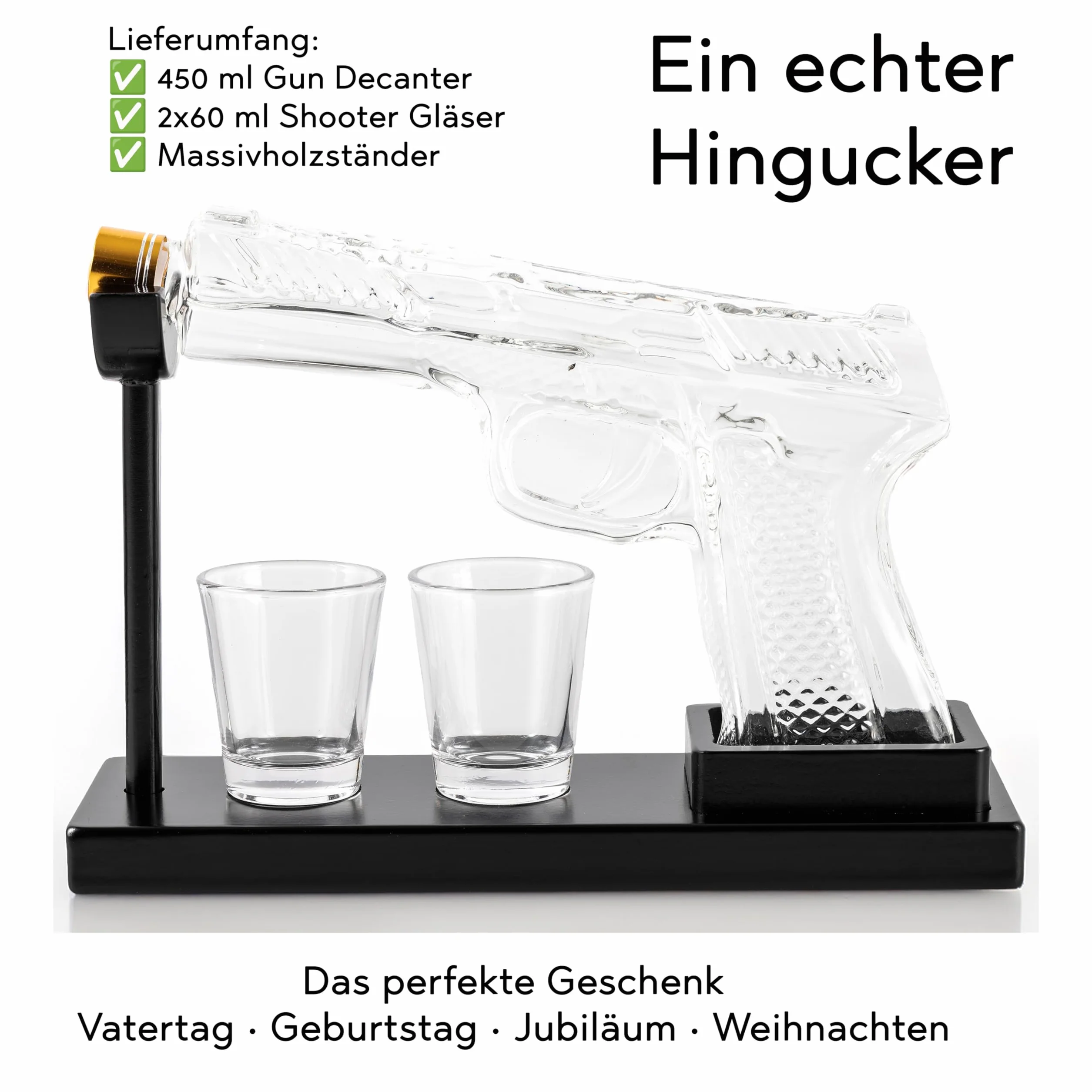 Hanseküche Karafka do whisky z 2 szklankami – karafka 240 ml i szklanki do whisky 60 ml – zestaw upominkowy dla mężczyzn, ojca, brata – dekanter do whisky do bourbona, wódki i wyjątkowe prezenty