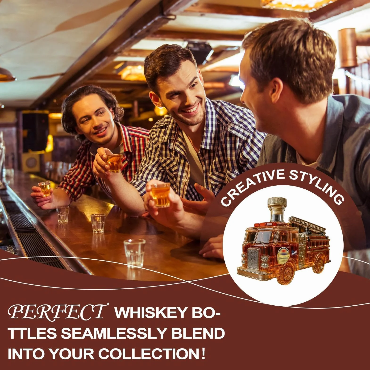 Karafka do alkoholu, 14,5x6x9,5 cm Ręcznie rzeźbiona butelka wina, 300 ml Szklana karafka do whiskey w kształcie strażackiego wozu na urodziny taty, brata, przyjęcie, bar, do domu