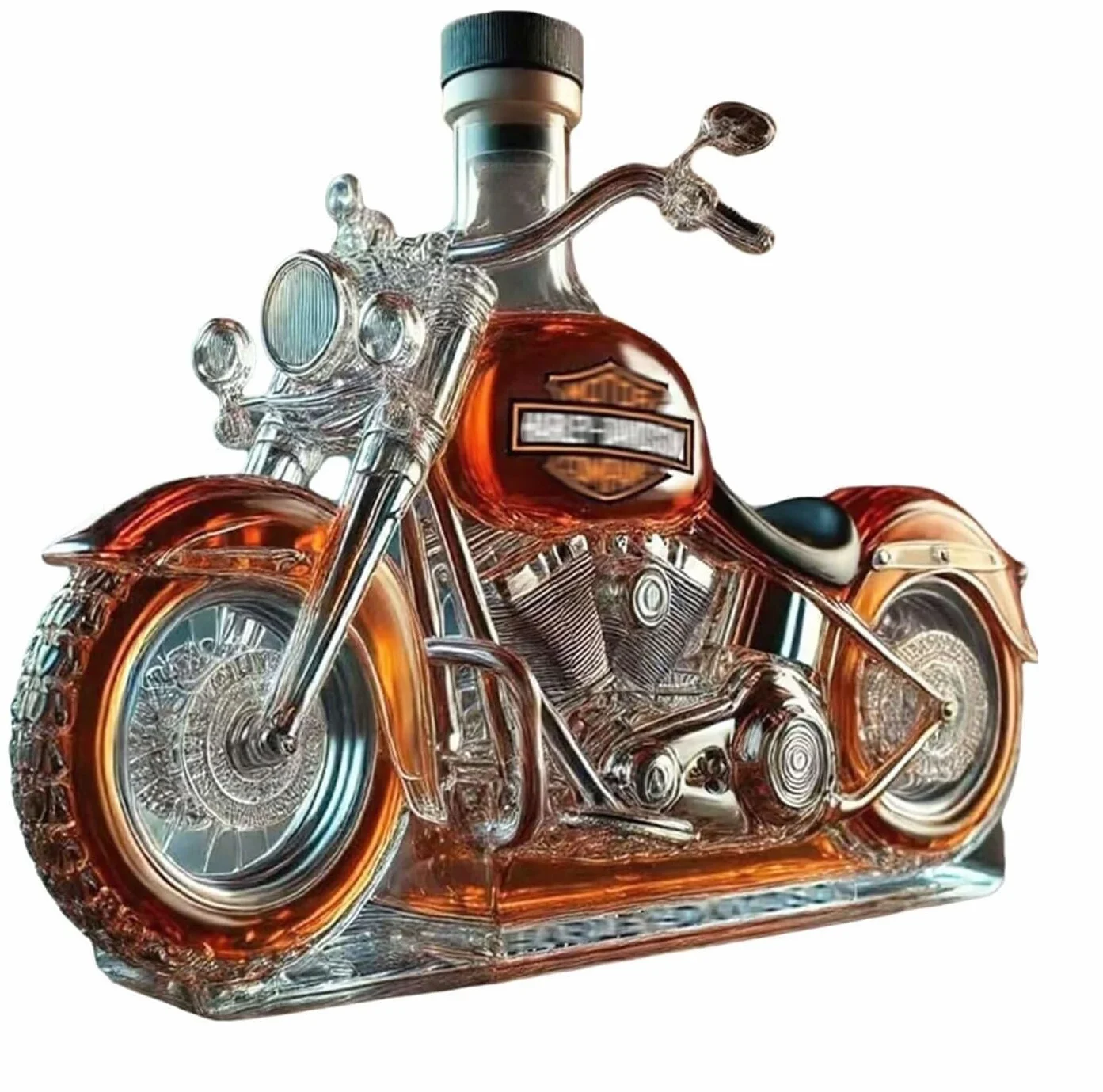 Karafka do whisky w stylu motocyklowym, butelka szklana z trójwymiarową rzeźbioną grafiką V-Twin Reserve (10 uncji), wyjątkowy prezent dla mężczyzn, kolekcjonerów motocykli