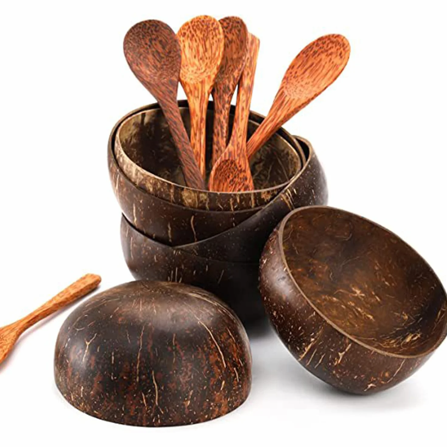 Ręcznie robione skorupki kokosowe, 3-częściowy zestaw misek ze skorupek kokosowych, Coconut bowls set, Smoothie Bowl, miski bez plastiku z łyżeczkami, idealne jako miska do musli, wegańskie