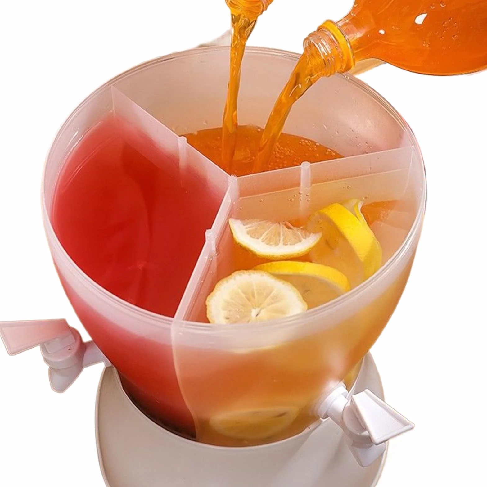 Beverage Dispenser, 5.3L Drink Dispenser with Spigot, Rotating Jug, Leakproof Pitcher, Sturdy Water Container Three Compartment Design for Juice Iced Tea Lemonade Cold Brew