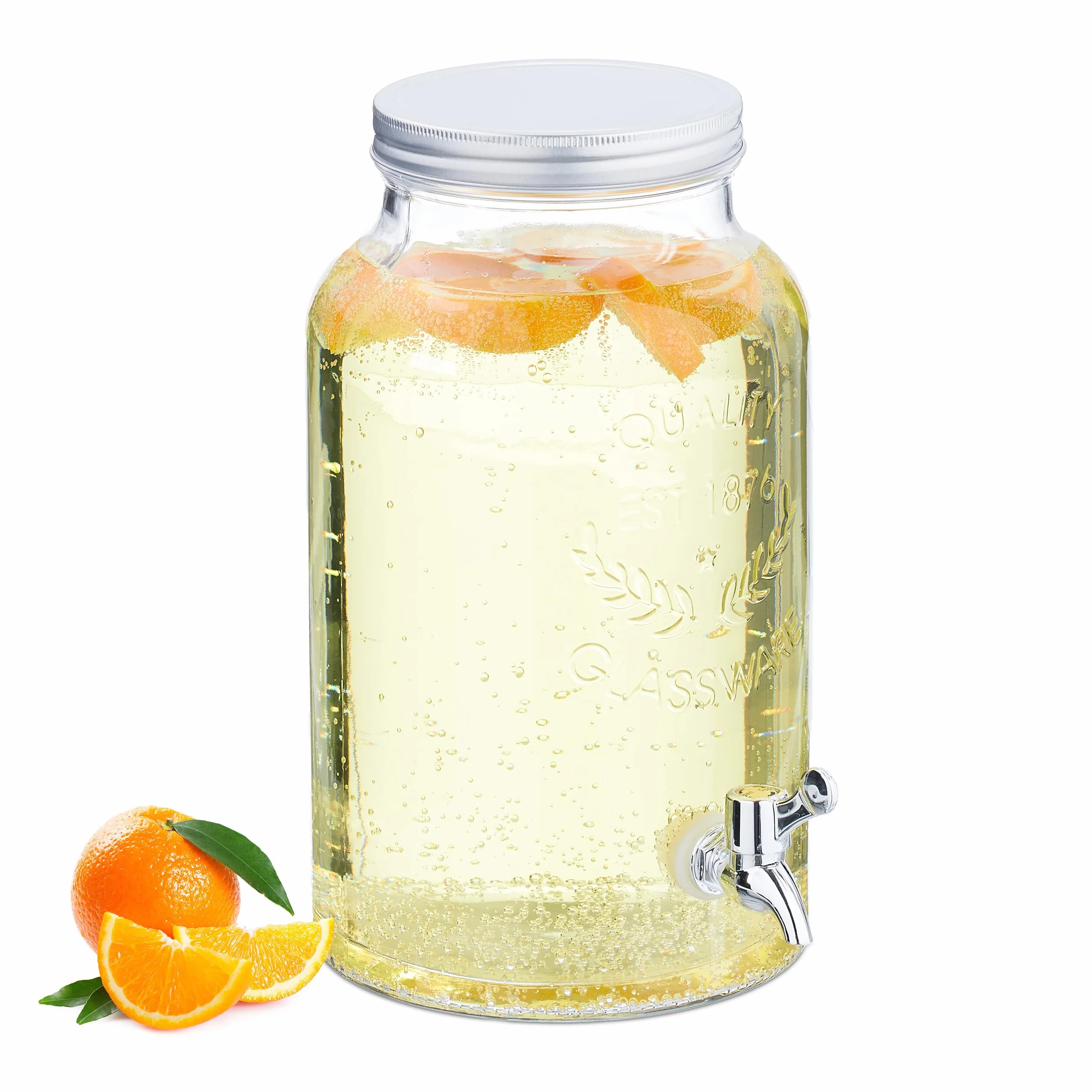 Relaxdays Dozownik do napojów, pojemnik na lemono, 5 l, styl vintage, kranik i pokrywka, dozownik wody, ze szkła, przezroczysty