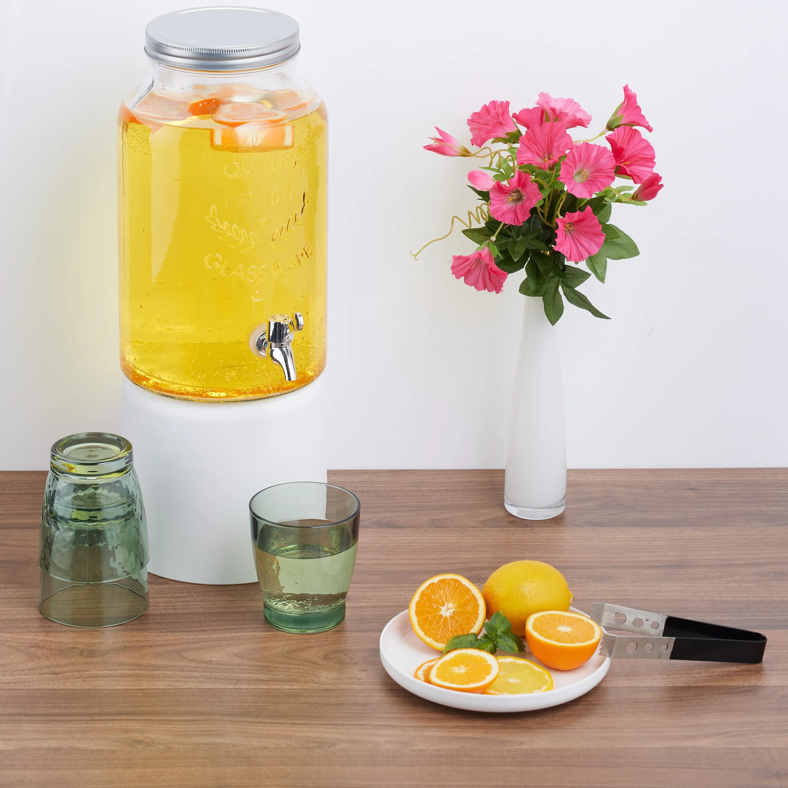 Relaxdays Dozownik do napojów, pojemnik na lemono, 5 l, styl vintage, kranik i pokrywka, dozownik wody, ze szkła, przezroczysty
