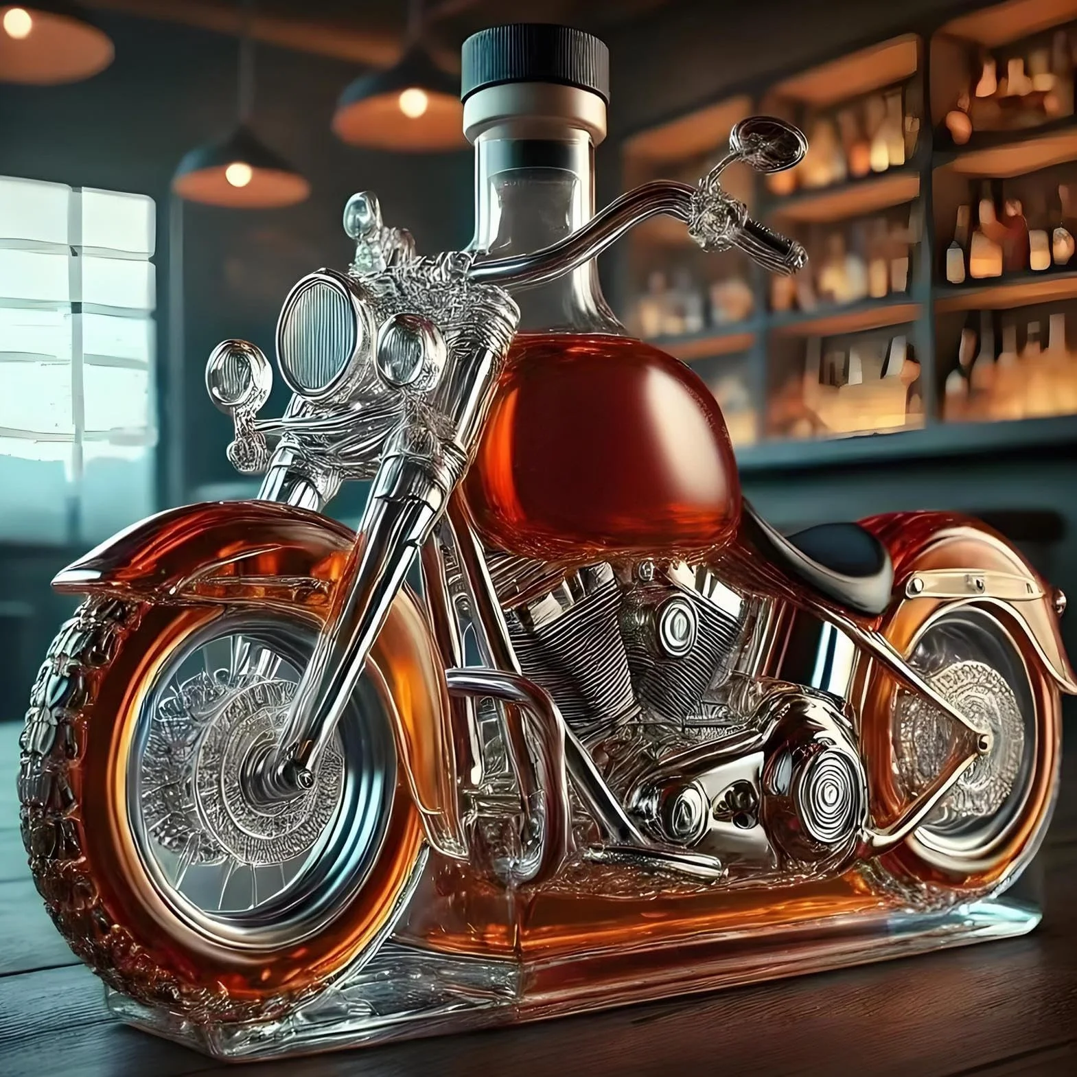 Elegancka karafka do wina, butelka napowietrzająca motocykla, stylowa ekspozycja, szklana konstrukcja w kształcie vintage, akcesoria do serwowania alkoholu, dekoracja kuchni domowej, restauracji, baru