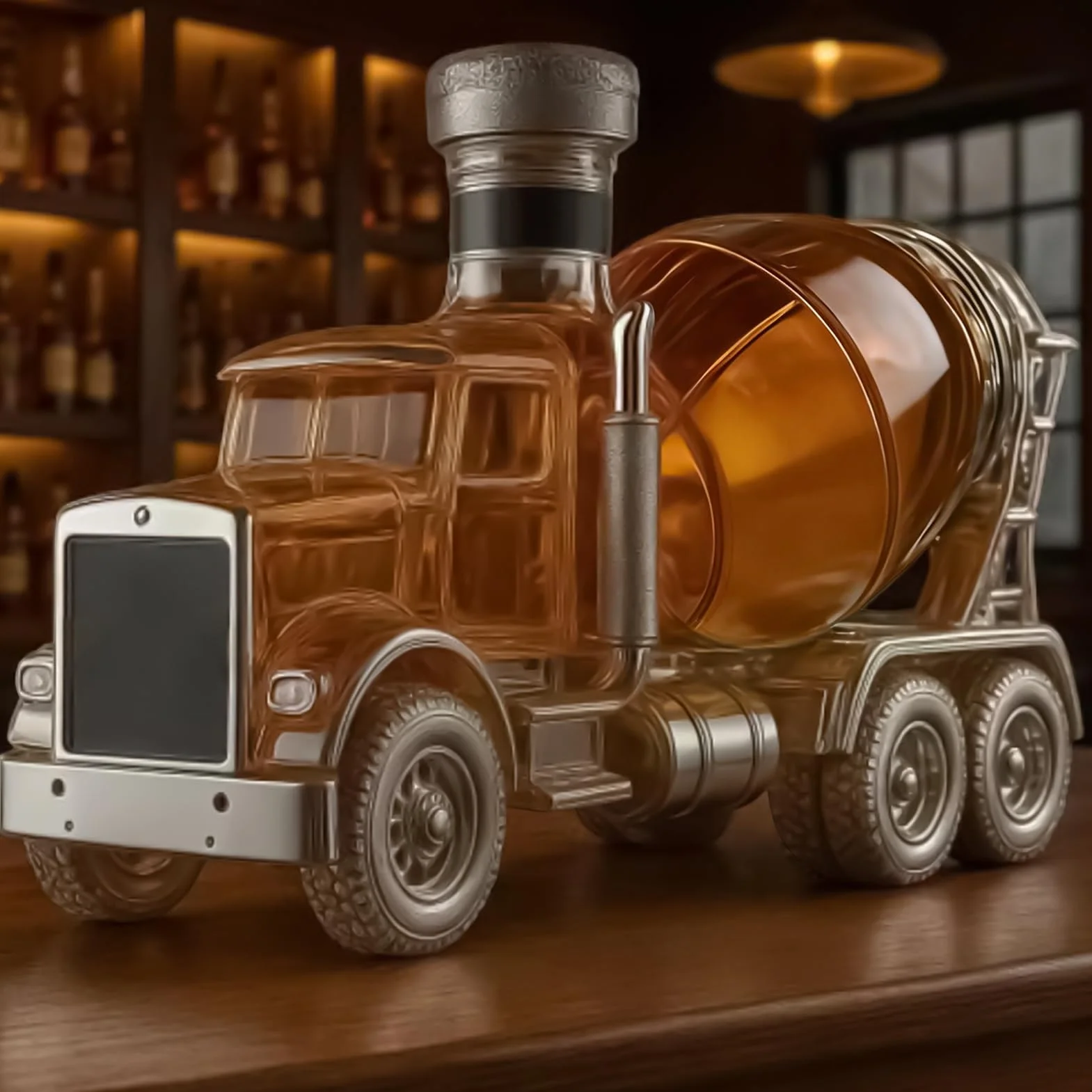 Karafka do whisky, 300 ml, konstrukcja ciężarówki z mieszaczem cementu, kryształowa karafka do whisky w kształcie samochodu, , szczelna butelka na napoje burbonowe, rodzinne przyjęcie