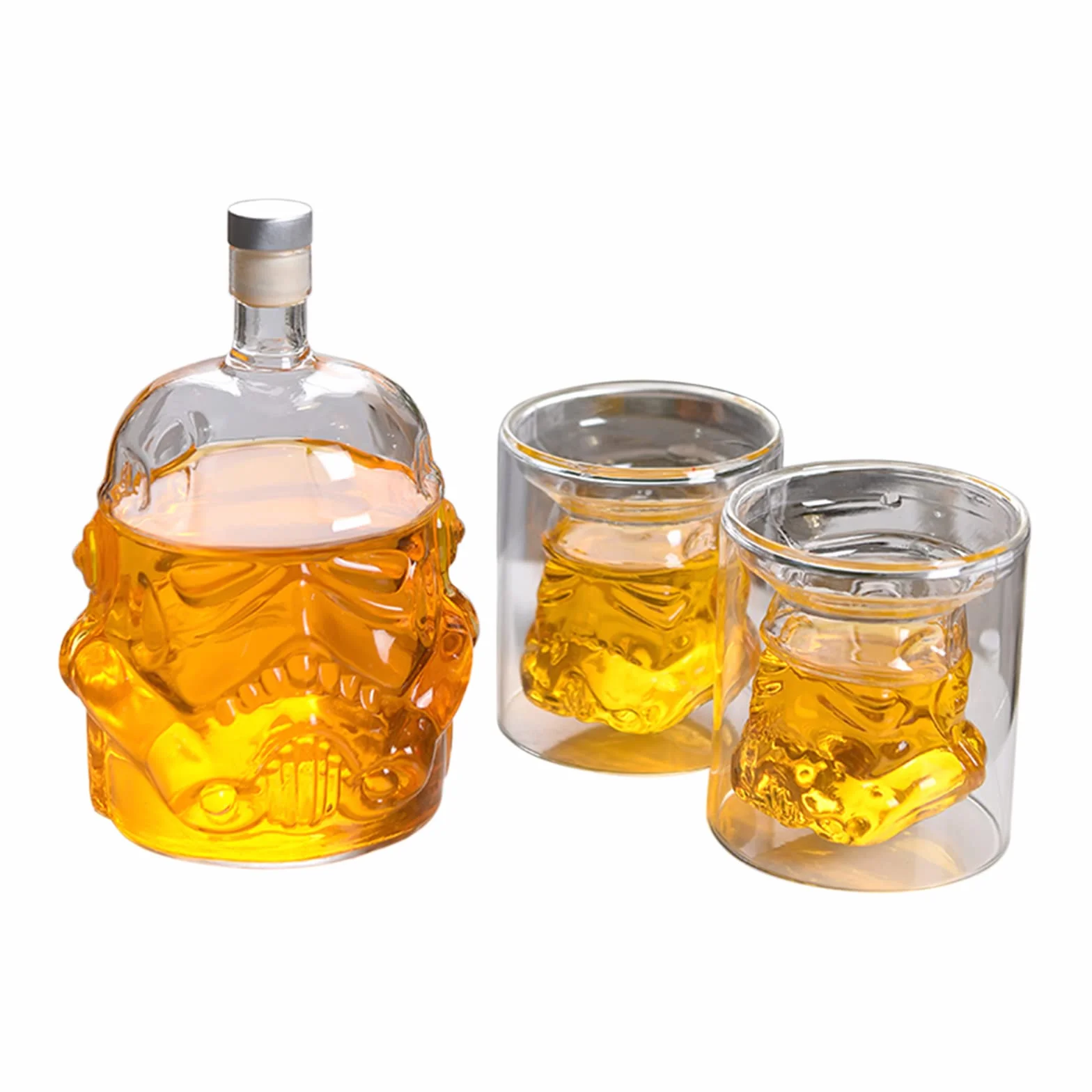 BestAlice Przezroczysta kreatywna karafka do whisky, zestaw z 2 szklankami, piersiówka, spersonalizowane, prezenty do burbona, szkockiej whisky, koniaku lub wina