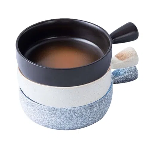 Ceramiczne miseczki do zupy francuskiej cebuli z uchwytami, 650 ml, zestaw 3 sztuk, nadają się do mycia w zmywarce i kuchence mikrofalowej, do zup, płatków śniadaniowych i sałatek
