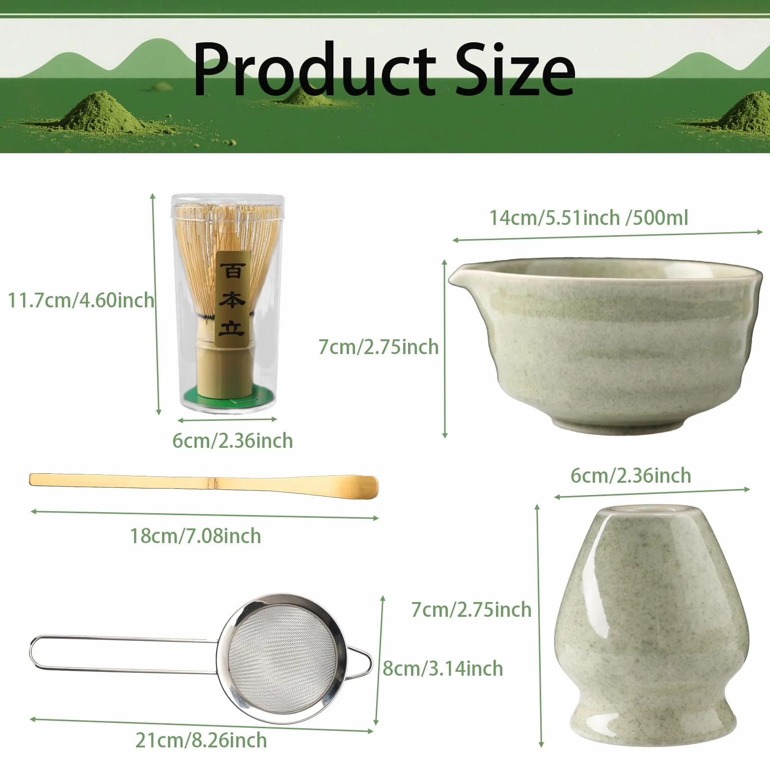 Zestaw do Matchy - 5-częściowy zestaw do herbaty Matcha zestaw dla początkujących zawiera trzepaczkę do Matchy sitko do Matchy czarkę do Matchy z dzióbkiem Chasen i łyżeczkę do Matchy