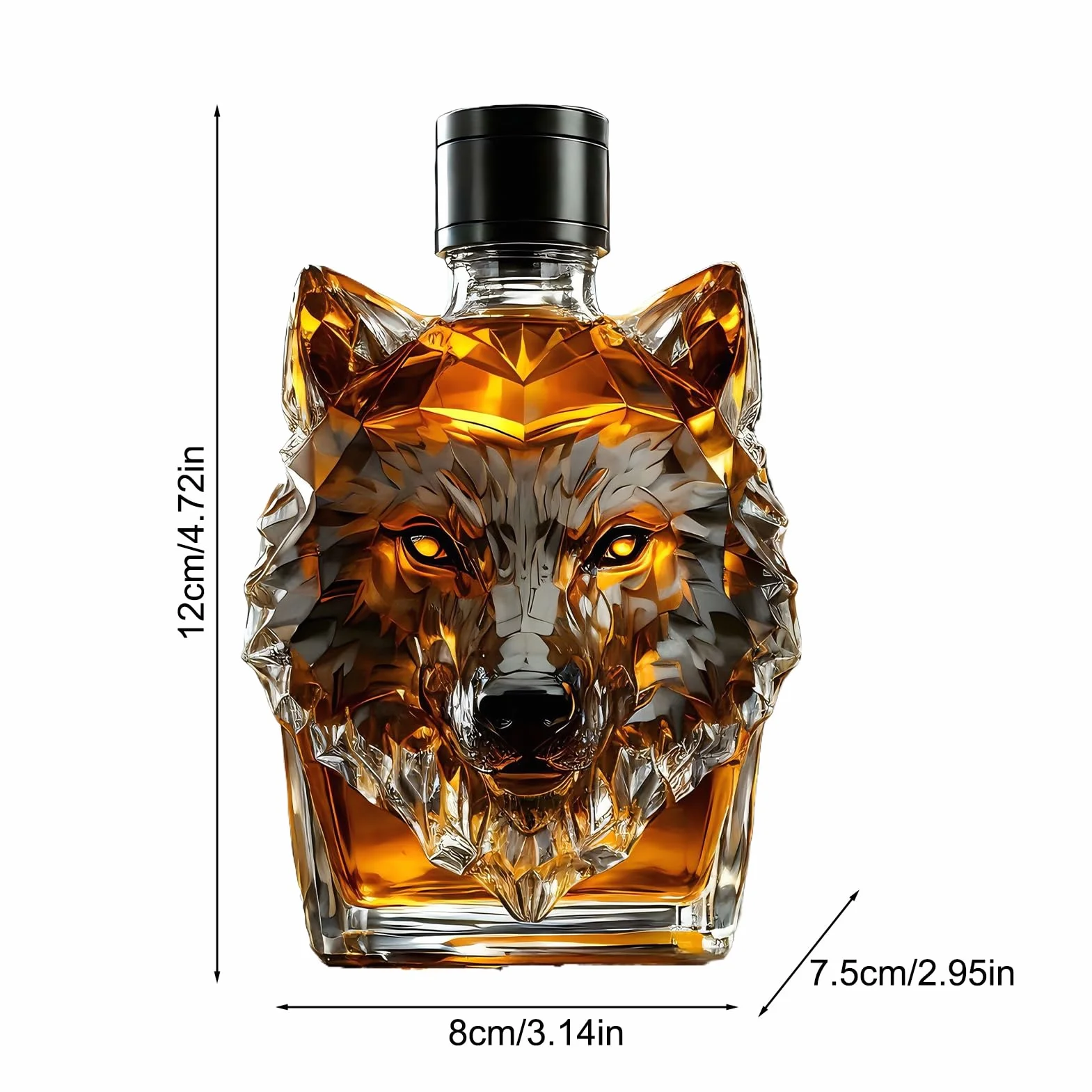 Wolf butelka do whisky, w stylu vintage, wilk, karafka do whisky z herbem, wytrzymała i funkcjonalna konstrukcja do domowego baru, kolekcjonerskiego, likieru z motywem zwierzęcym