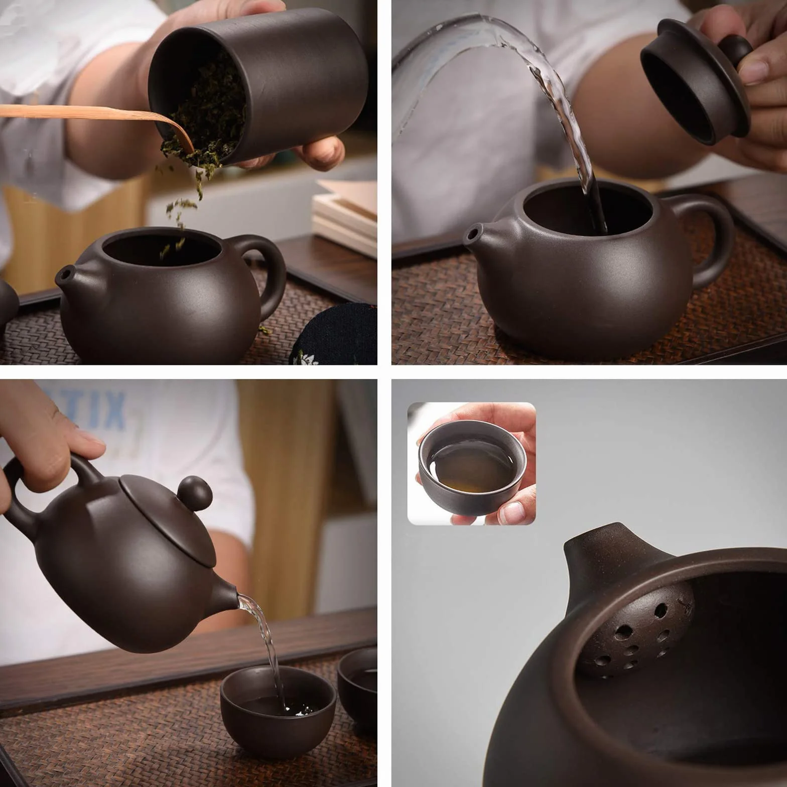 Podróżne zestawy do herbaty ceramiczny chiński kung fu japoński fioletowy gliniany zestaw dzbanka do herbaty tradycyjny ręcznie robiony czajniczek, pojemnik na herbatę, 4 filiżanki, mata do herbaty i