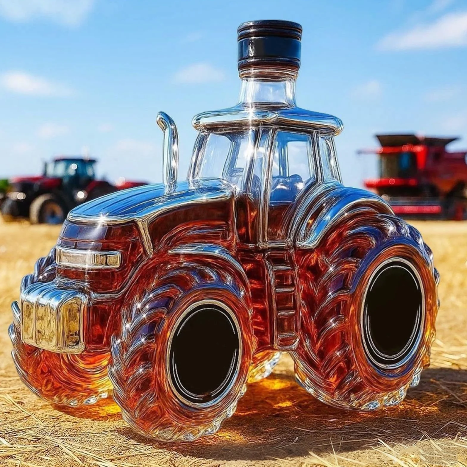 Szklane butelki do whisky - 300ml Traktor Design Pojemnik napoje, Karaffa do alkoholu, rodzinne ?wi?ta, imprezy, Bo?e Narodzenie, wesela, napoje